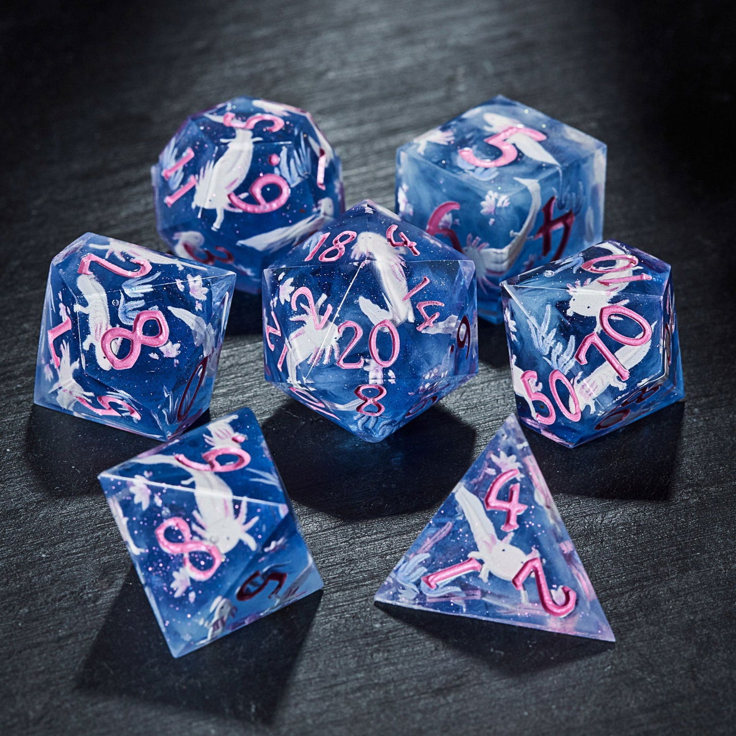 Blue-spotted Salamander Resin DnD D&D Dice Set - CrystalMaggie