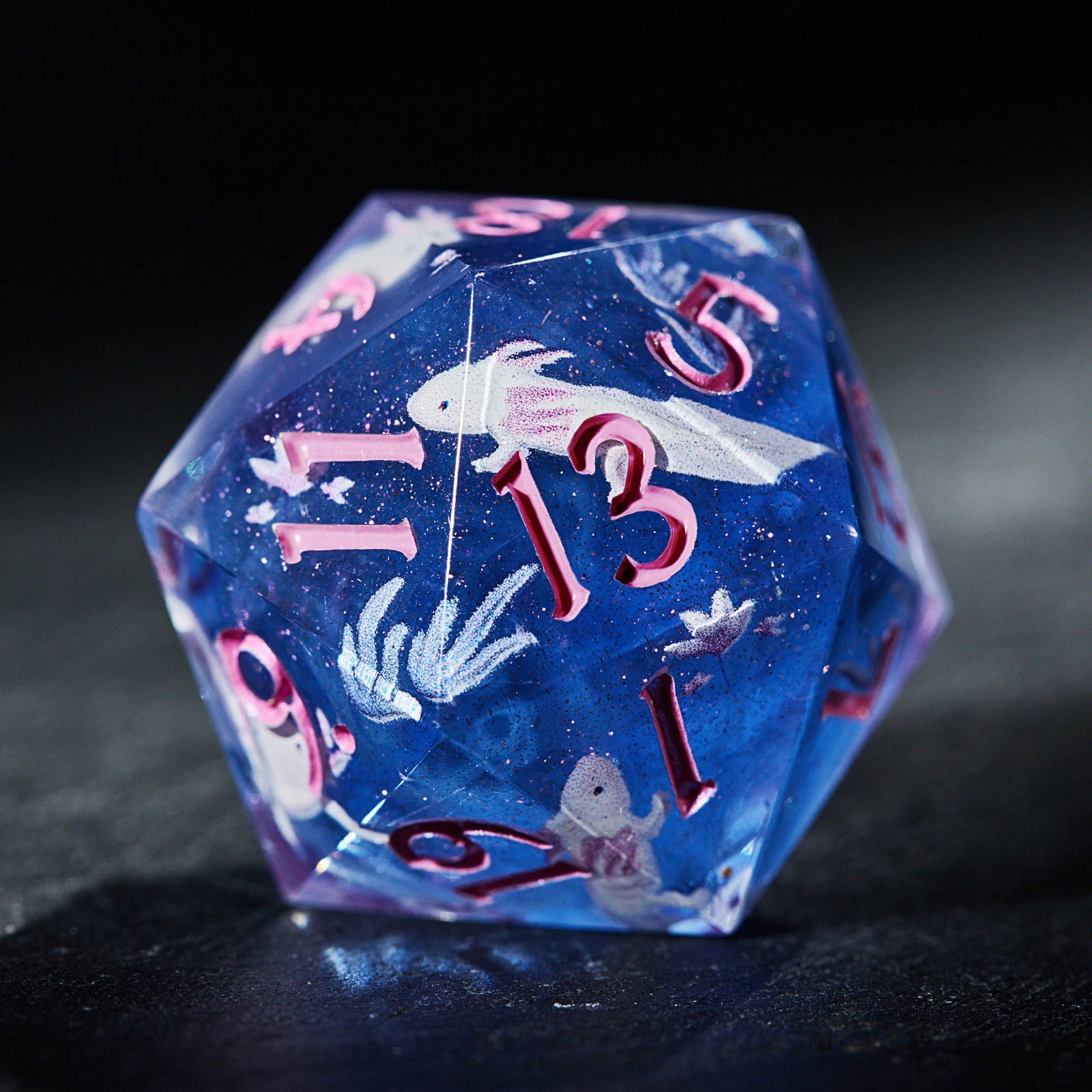 Blue-spotted Salamander Resin DnD D&D Dice Set - CrystalMaggie