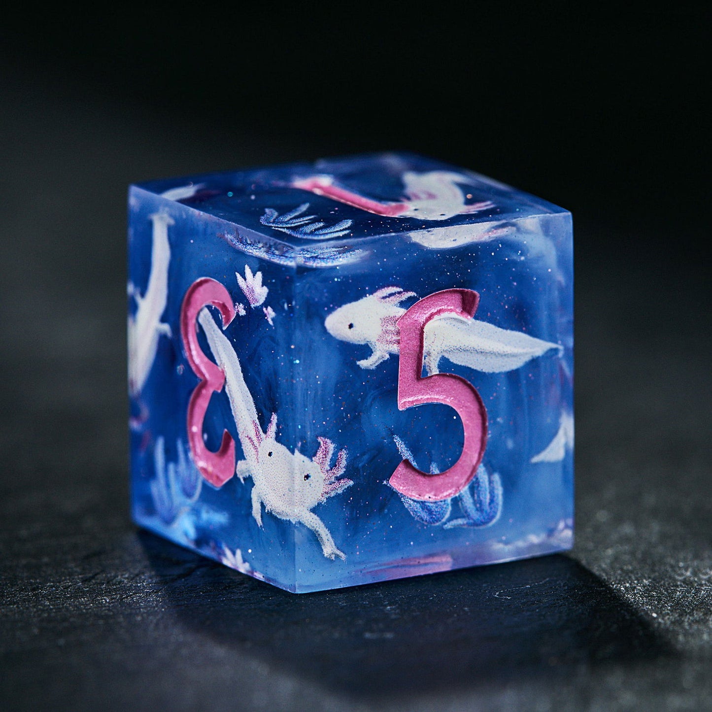 Blue-spotted Salamander Resin DnD D&D Dice Set - CrystalMaggie