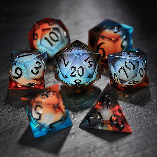 Blue Galaxy Liquid Core Resin DnD D&D Dice Set - CrystalMaggie