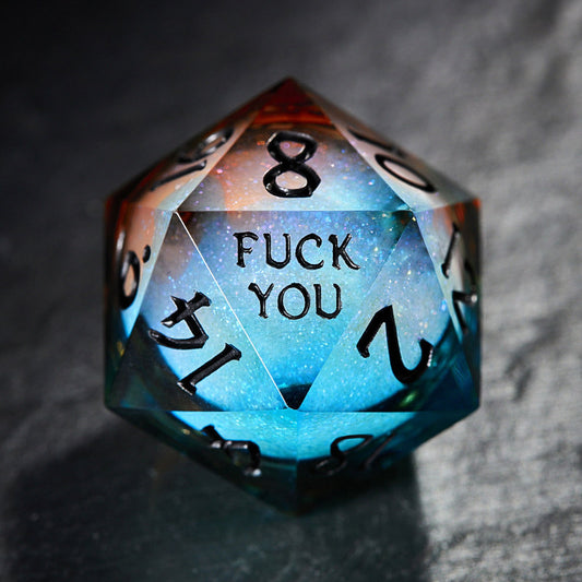 Blue Galaxy Liquid Core Resin F Word DnD D&D Dice Set - CrystalMaggie