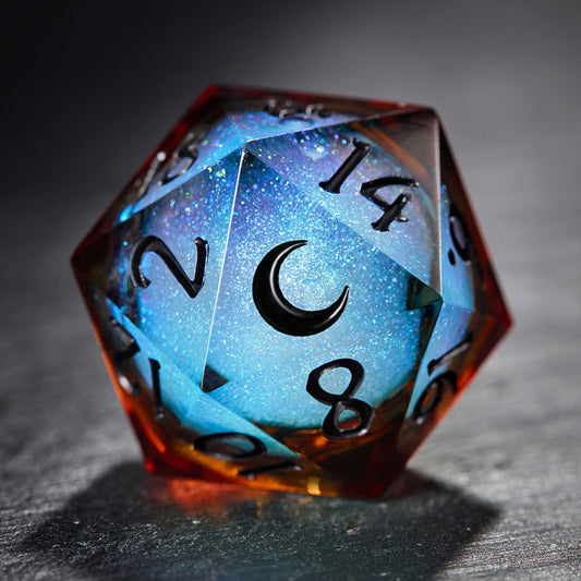 Blue Galaxy Liquid Core Resin Moon DnD D&D Dice Set - CrystalMaggie