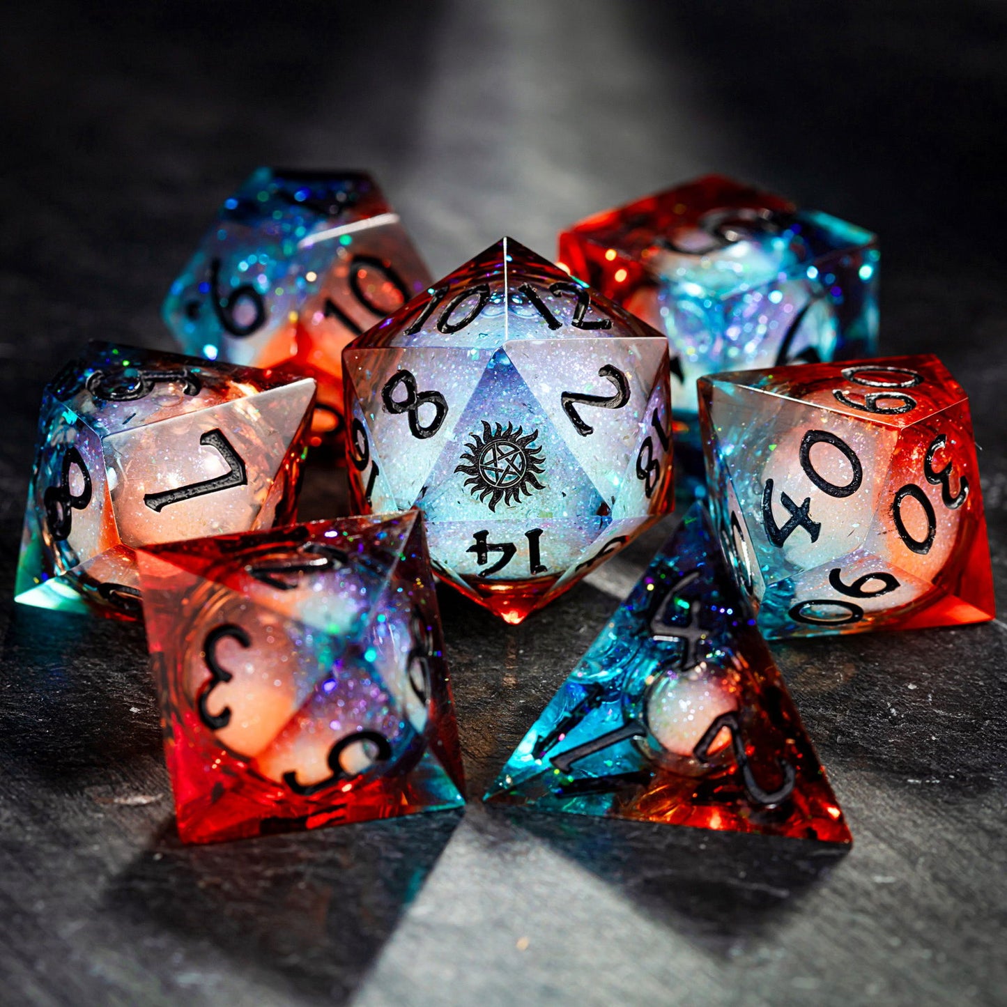 Blue Galaxy Liquid Core Resin Supernatural Anti-possession DnD D&D Dice Set - CrystalMaggie