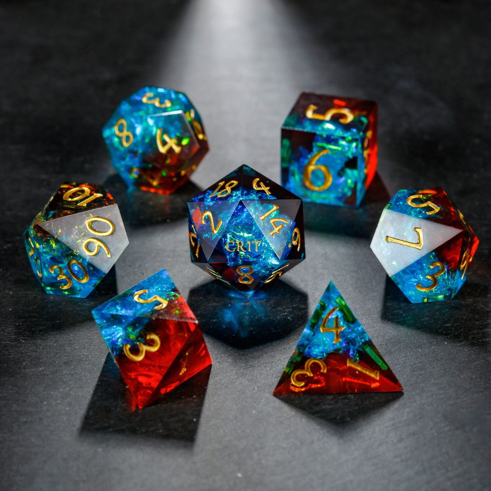 Blue Galaxy Resin Crit Sh*t DnD D&D Dice Set - CrystalMaggie