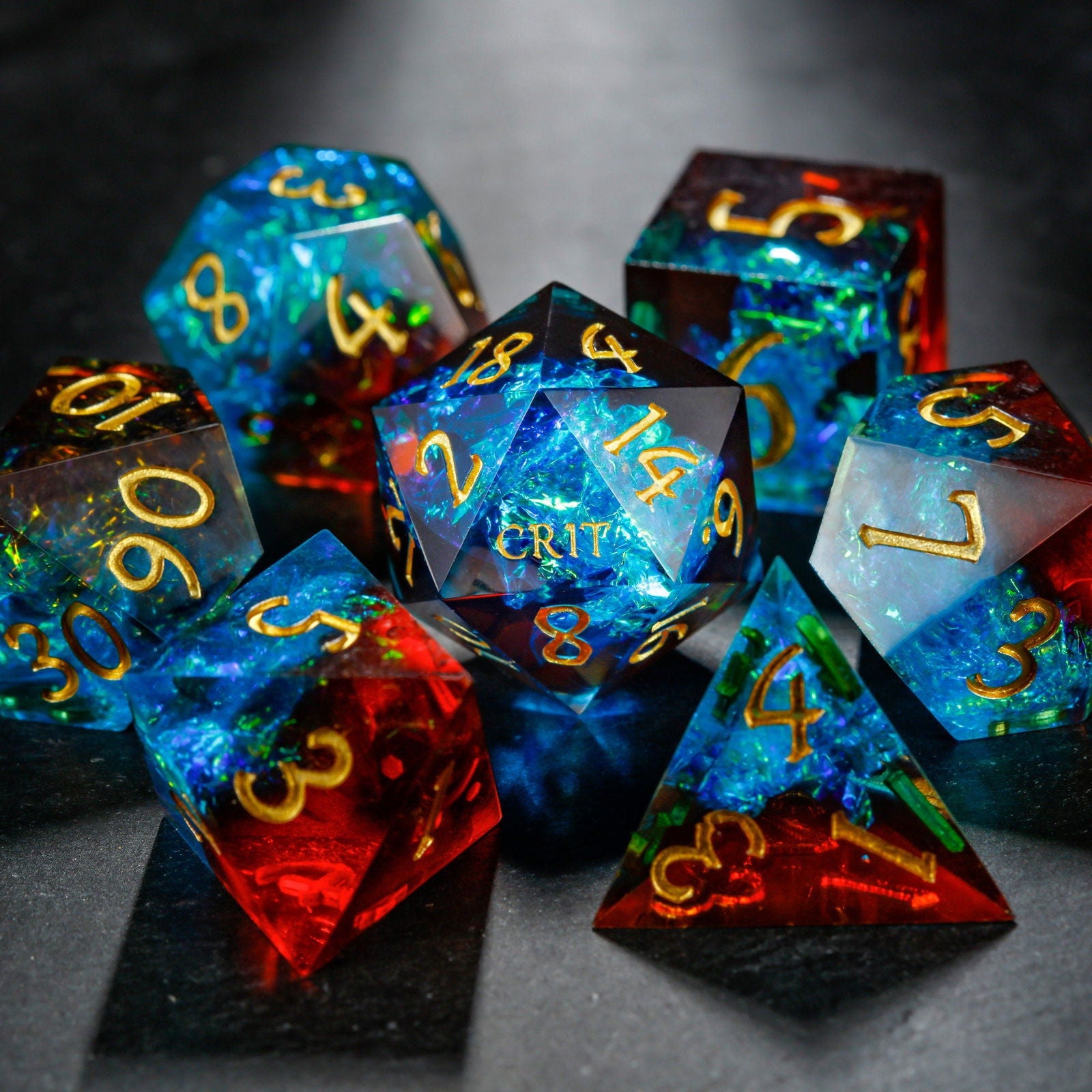 Blue Galaxy Resin Crit Sh*t DnD D&D Dice Set - CrystalMaggie