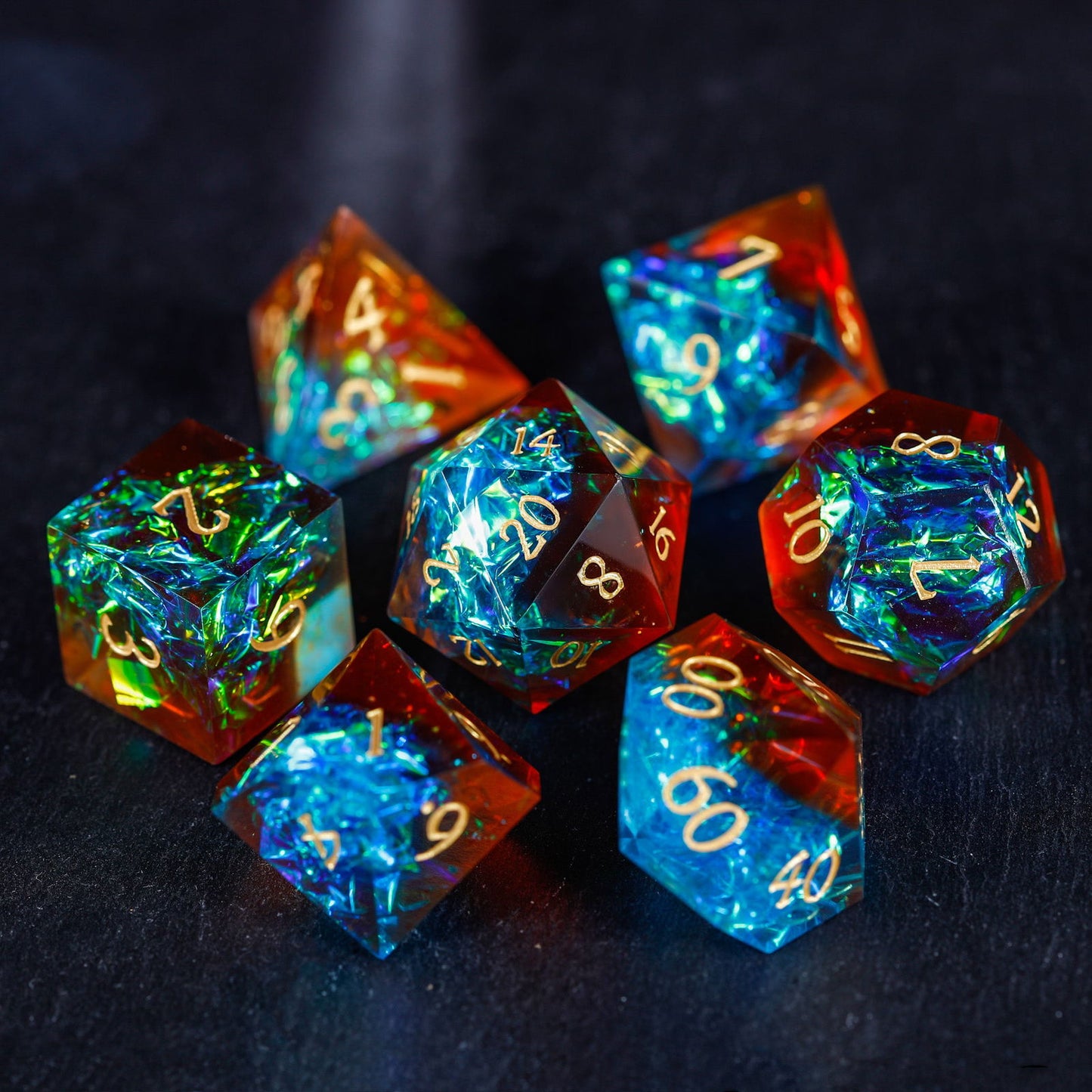 Blue Galaxy Resin DnD D&D Dice Set - CrystalMaggie