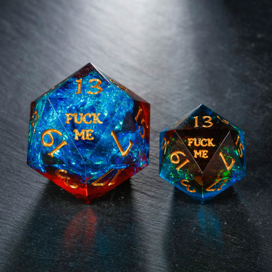 Blue Galaxy Resin F Word DnD D&D Dice Chonk D20 - CrystalMaggie