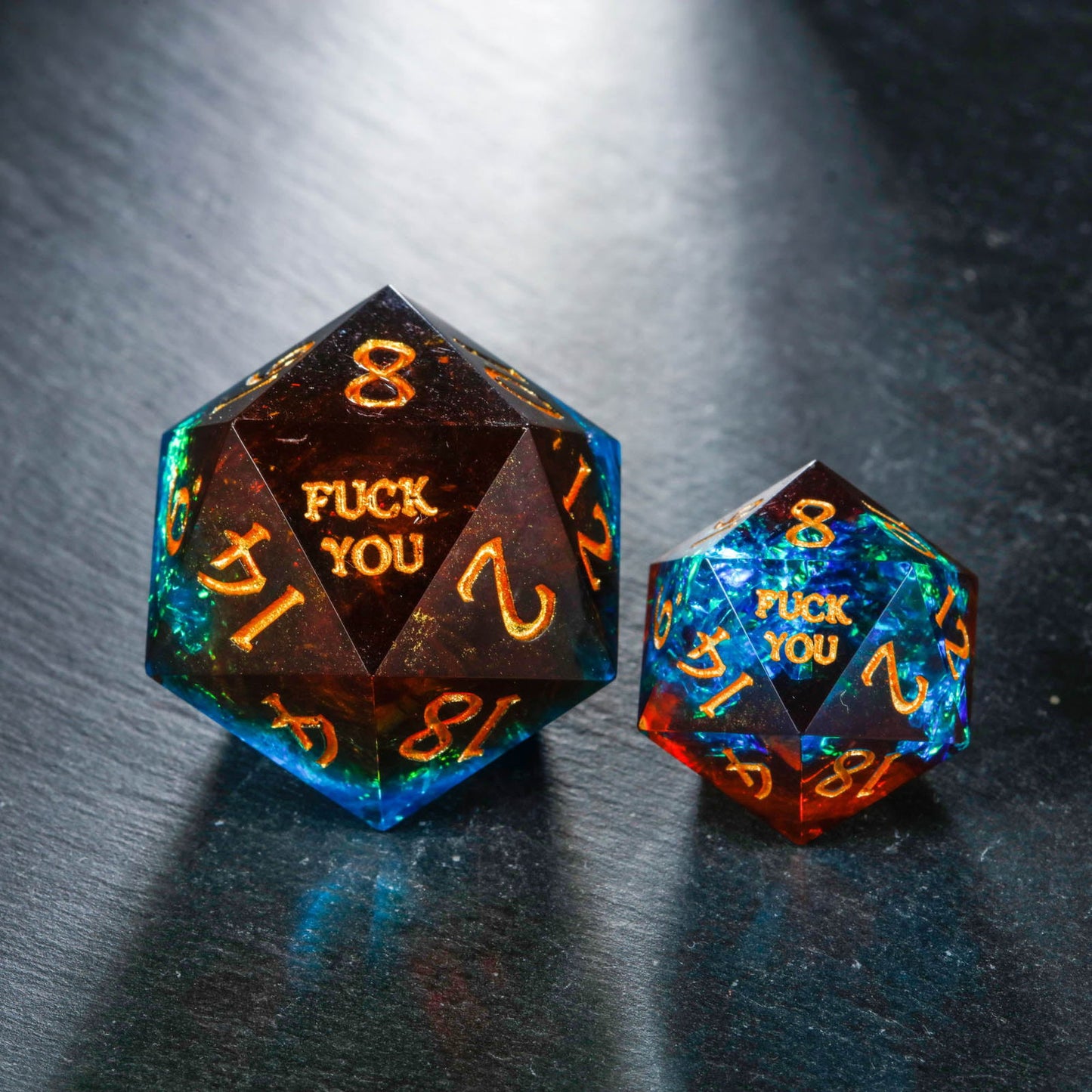 Blue Galaxy Resin F Word DnD D&D Dice Chonk D20 - CrystalMaggie