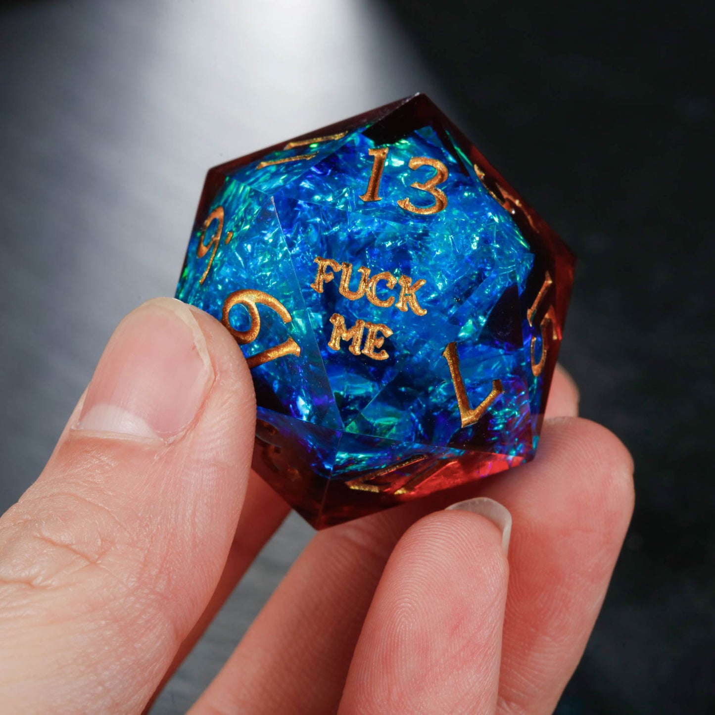 Blue Galaxy Resin F Word DnD D&D Dice Chonk D20 - CrystalMaggie