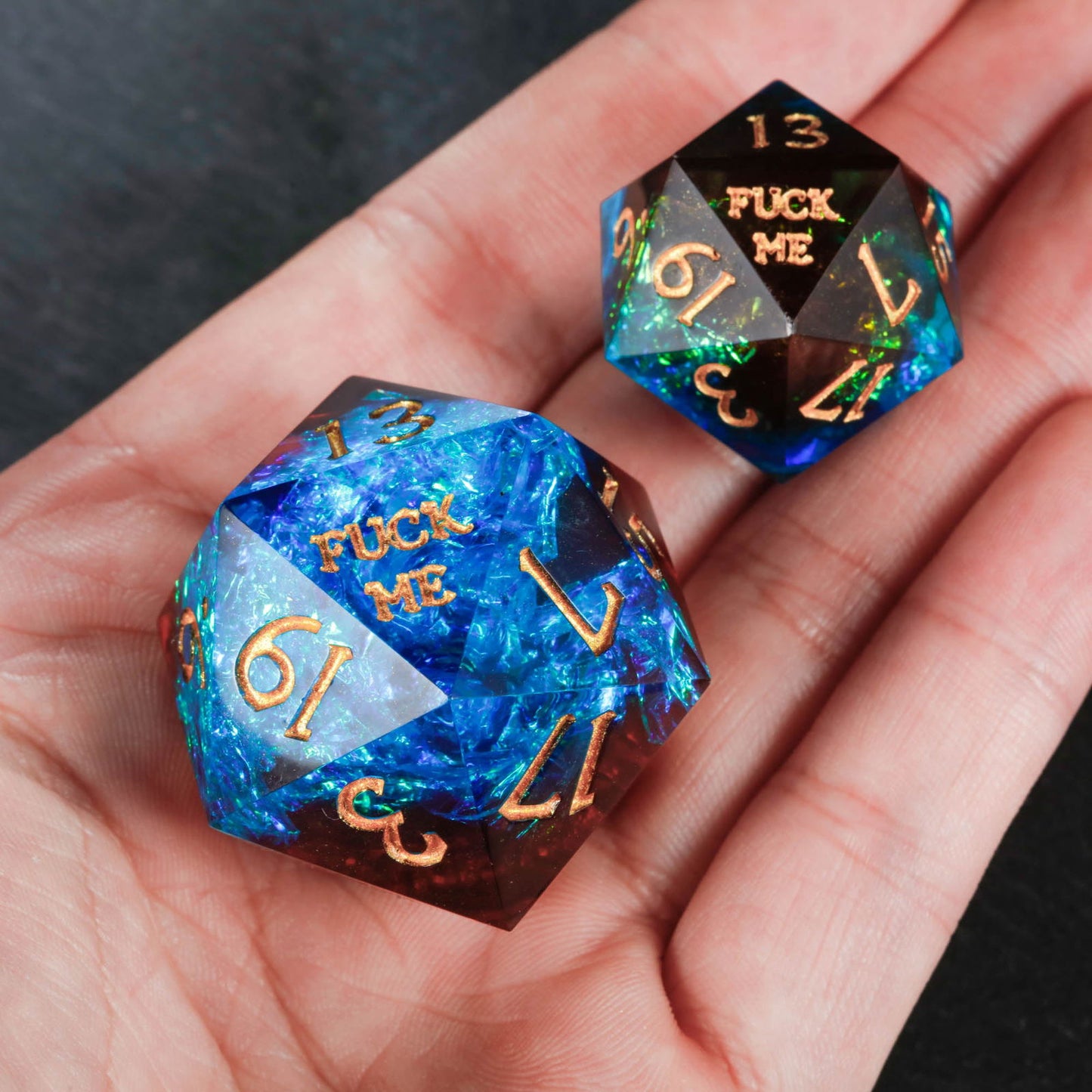 Blue Galaxy Resin F Word DnD D&D Dice Chonk D20 - CrystalMaggie