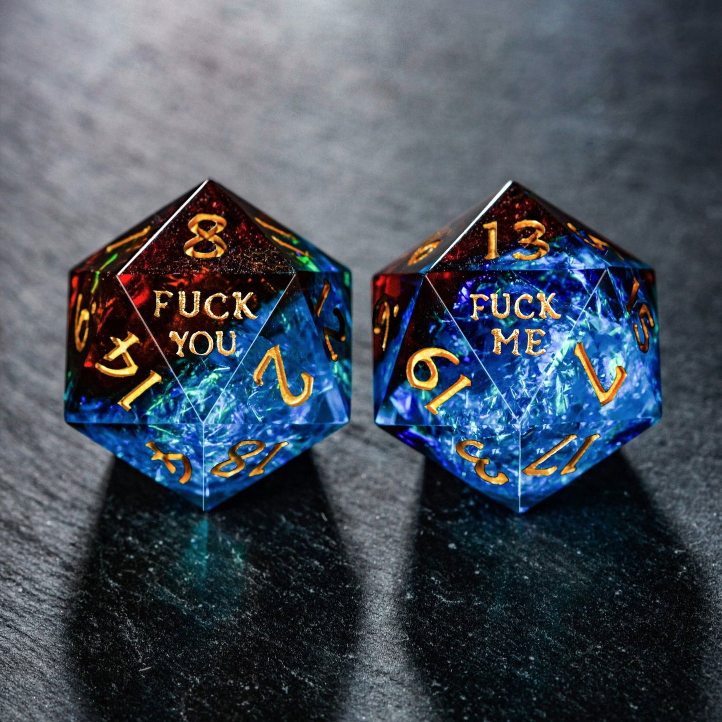 Blue Galaxy Resin F Word DnD D&D Dice Set - CrystalMaggie