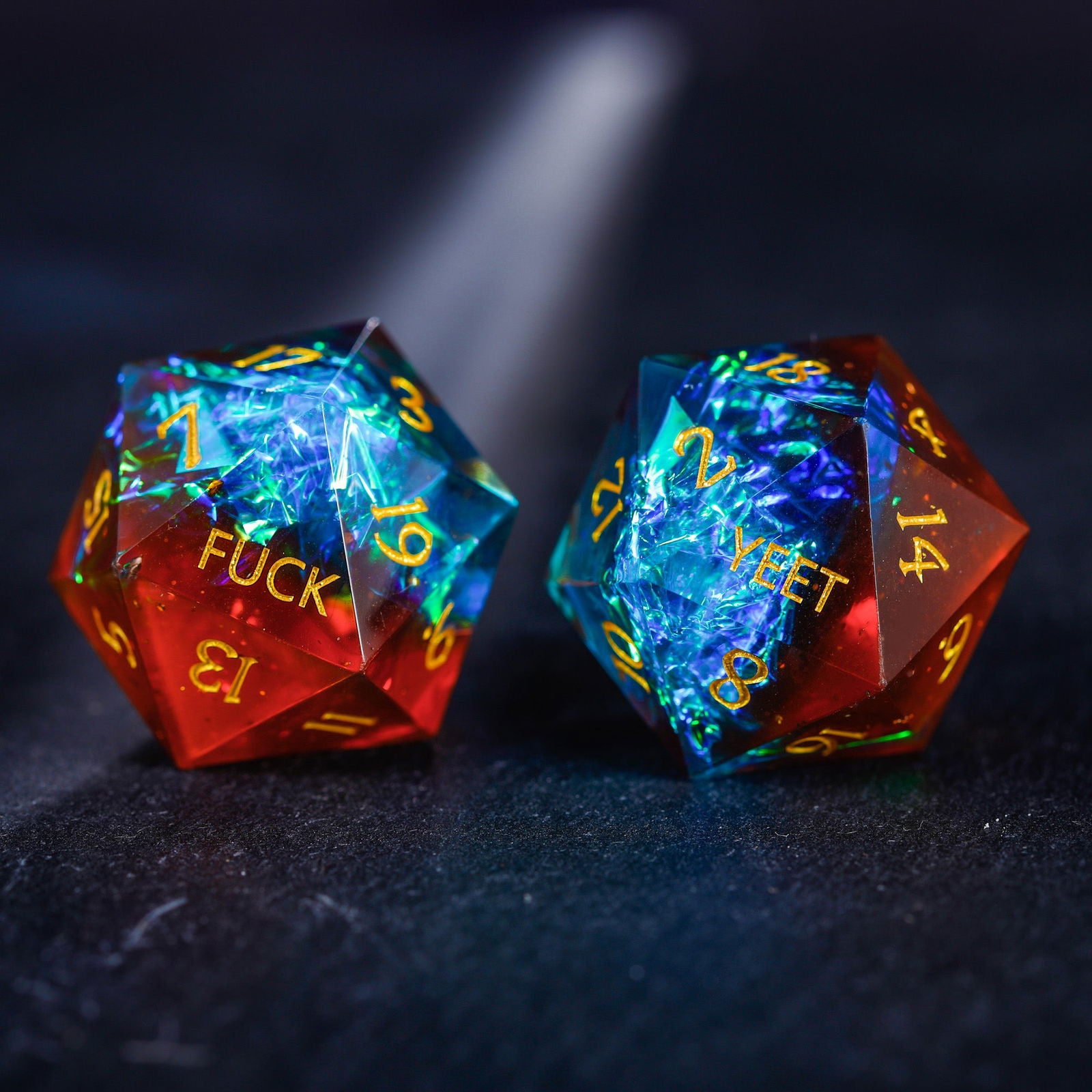 Blue Galaxy Resin YEET F*CK DnD D&D Dice Set - CrystalMaggie