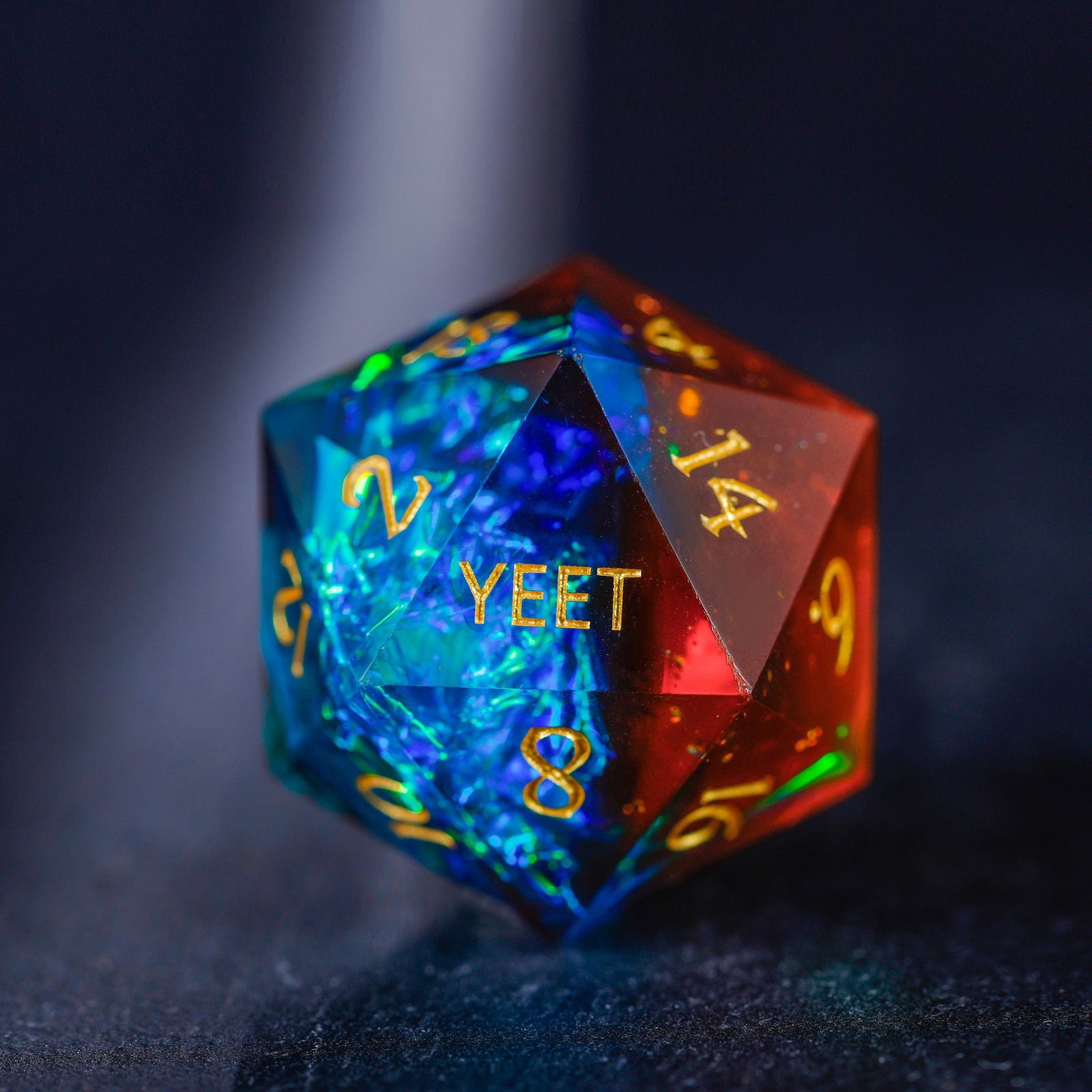 Blue Galaxy Resin YEET F*CK DnD D&D Dice Set - CrystalMaggie