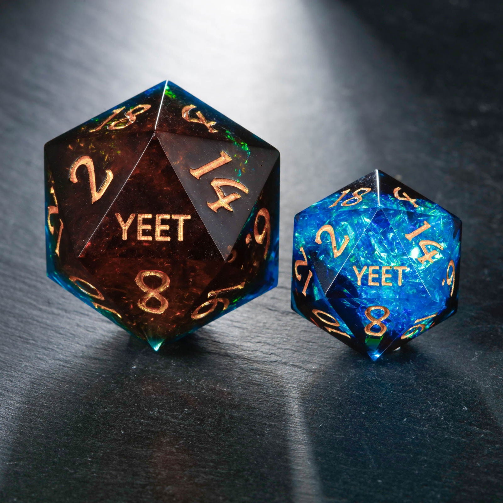 Blue Galaxy Resin YEET F*CK DnD D&D Dice Set - CrystalMaggie