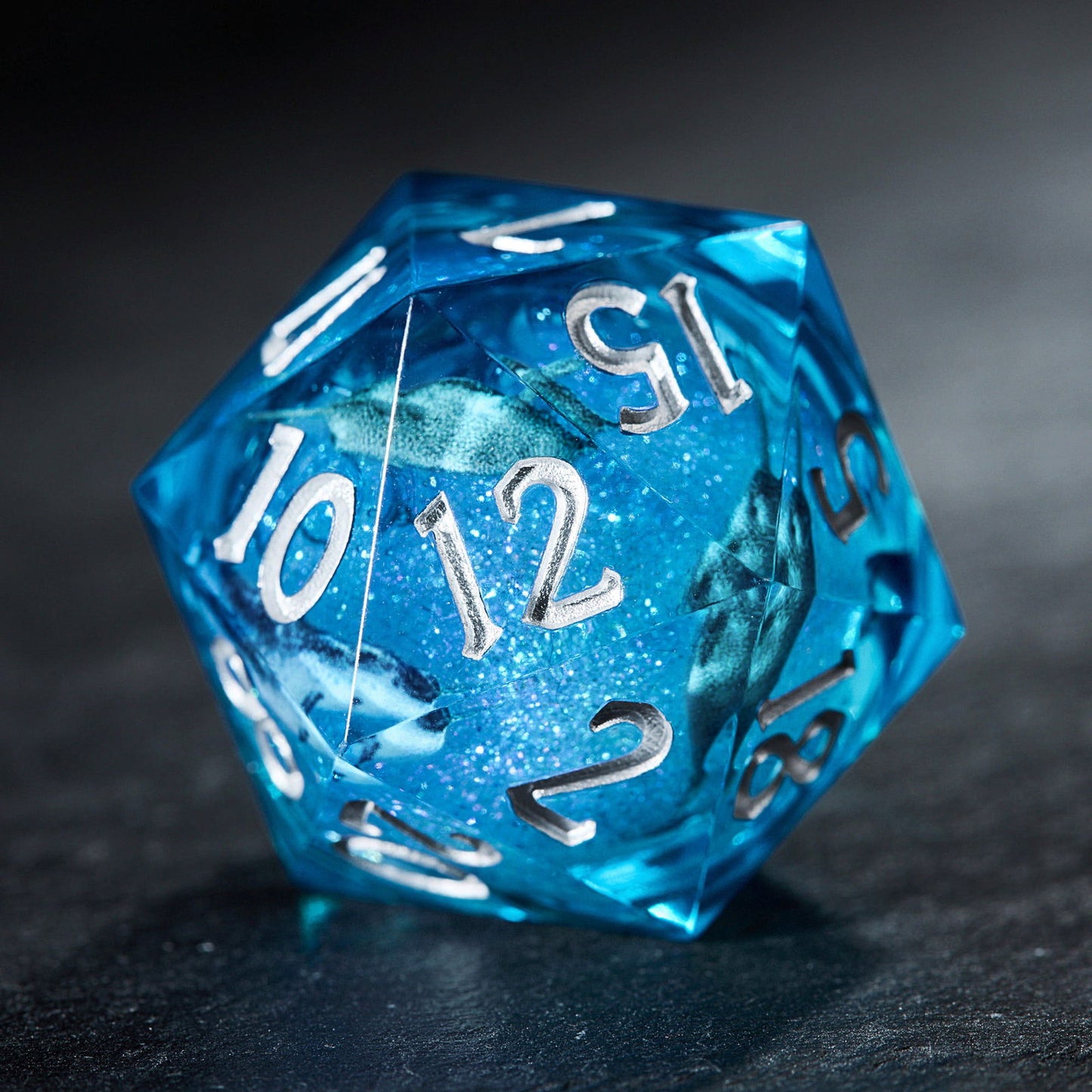 Blue Ocean Whale Dream Liquid Core Resin DnD D&D Dice Set - CrystalMaggie