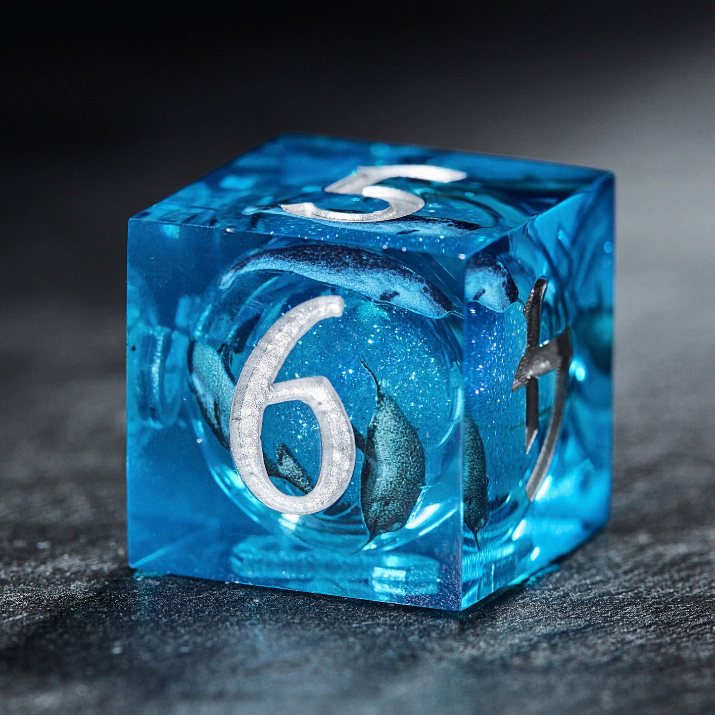 Blue Ocean Whale Dream Liquid Core Resin DnD D&D Dice Set - CrystalMaggie