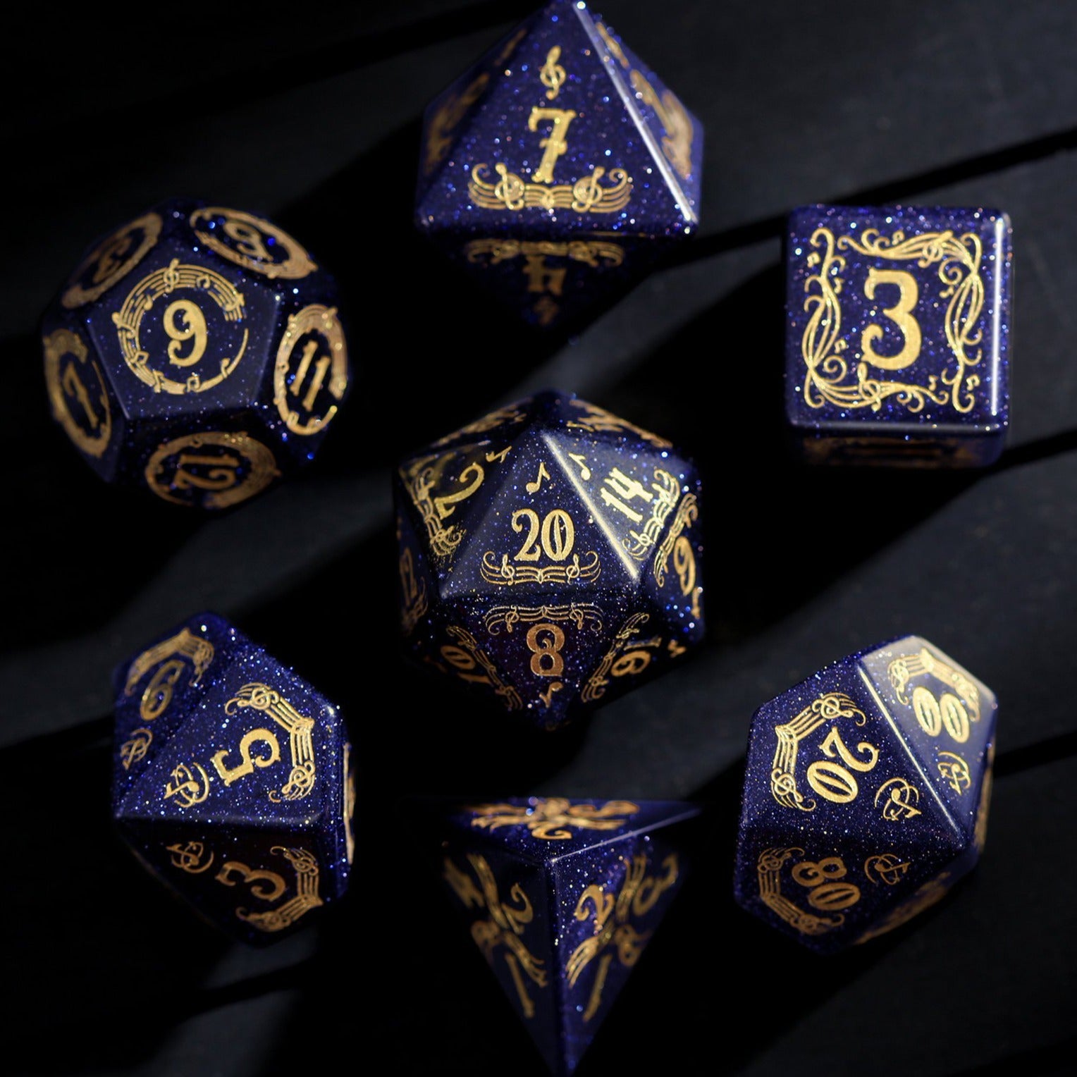 Blue Sandstone Gemstone Dice Bard DnD D&D Dice Set - CrystalMaggie