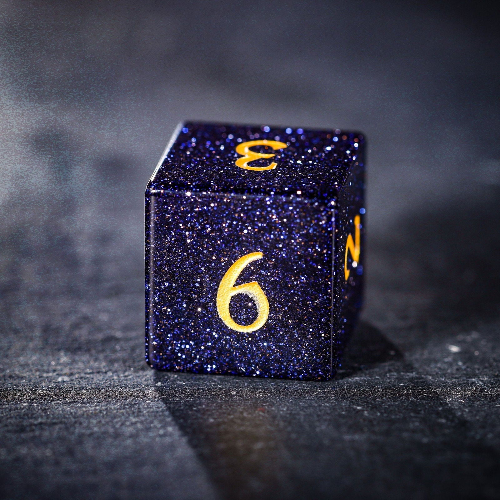 Blue Sandstone Gemstone Galaxy Dice Moon DnD D&D Dice Set - CrystalMaggie