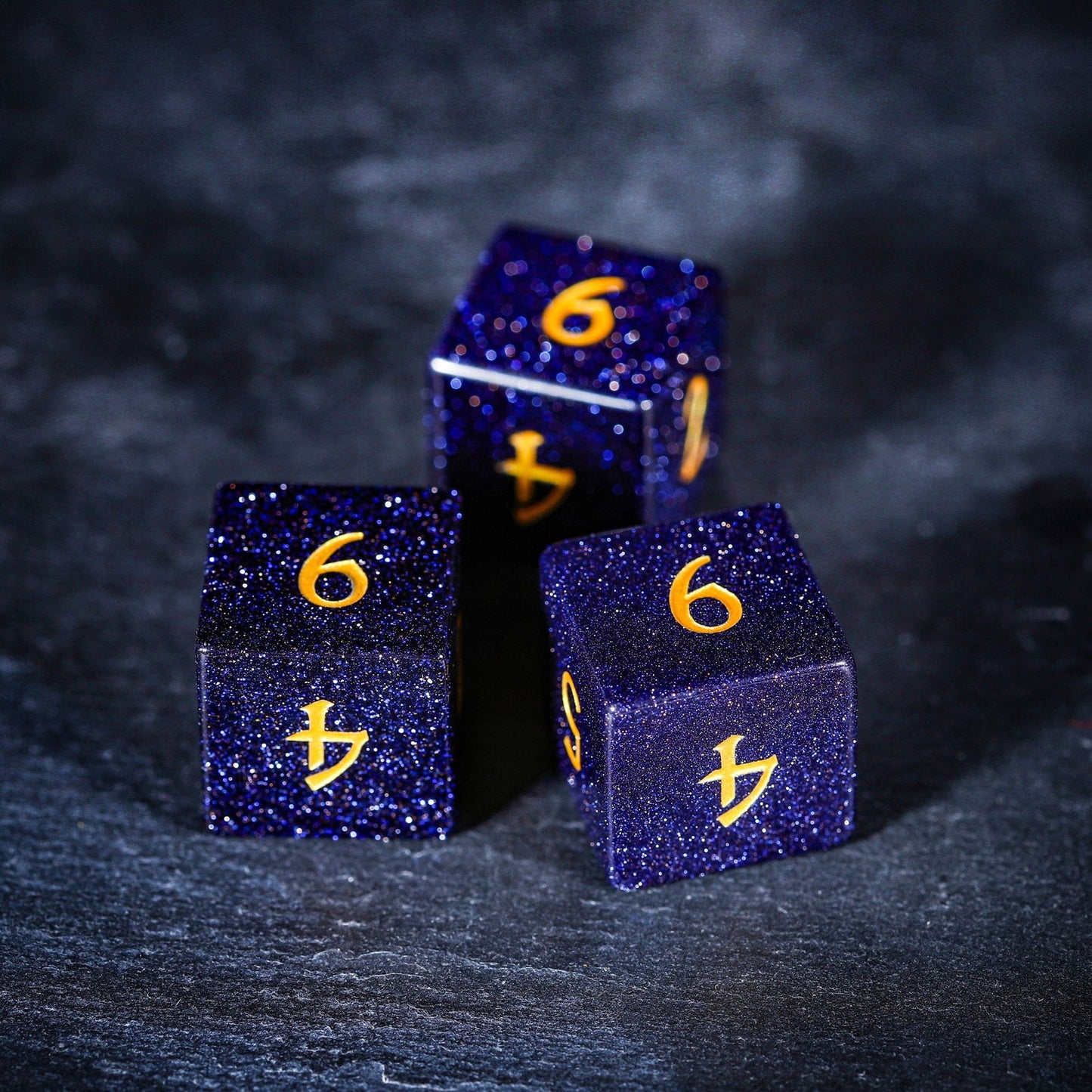 Blue Sandstone Gemstone Galaxy Dice Moon DnD D&D Dice Set - CrystalMaggie