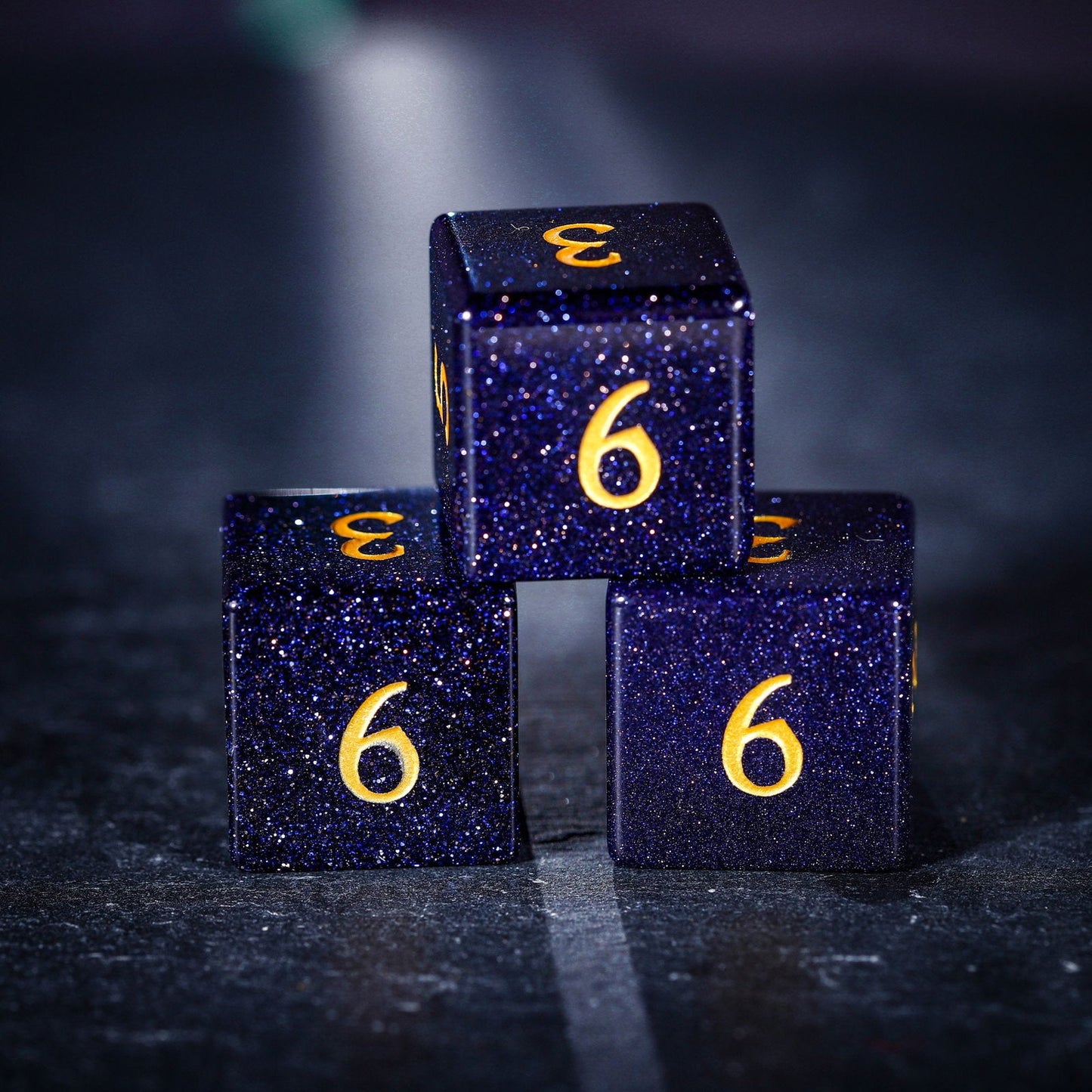 Blue Sandstone Gemstone Galaxy Dice Moon DnD D&D Dice Set - CrystalMaggie