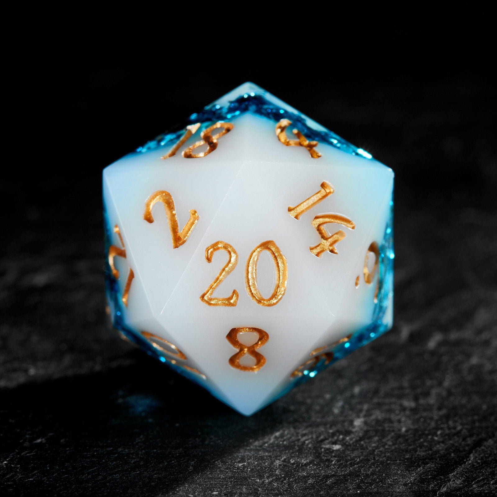 Blue Tinsel Resin DnD D&D Dice Set - CrystalMaggie