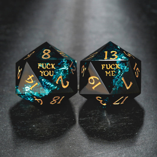 Blue Tinsel Resin F Word DnD D&D Dice Set - CrystalMaggie