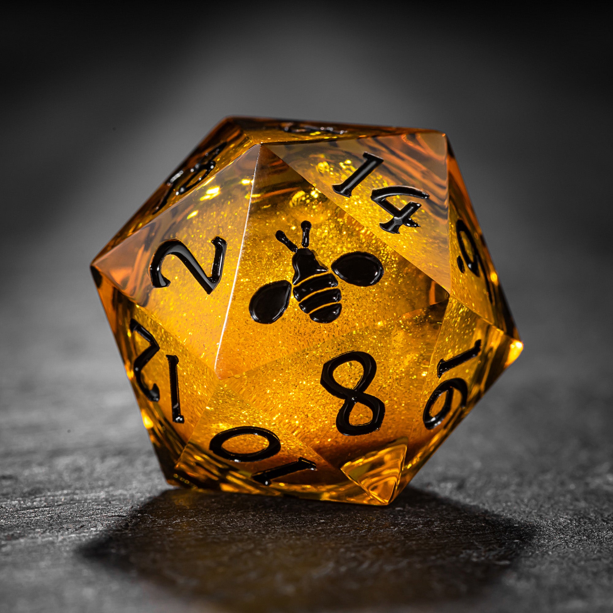 Yellow Sand Liquid Core Resin Bee DnD D&D Dice Set