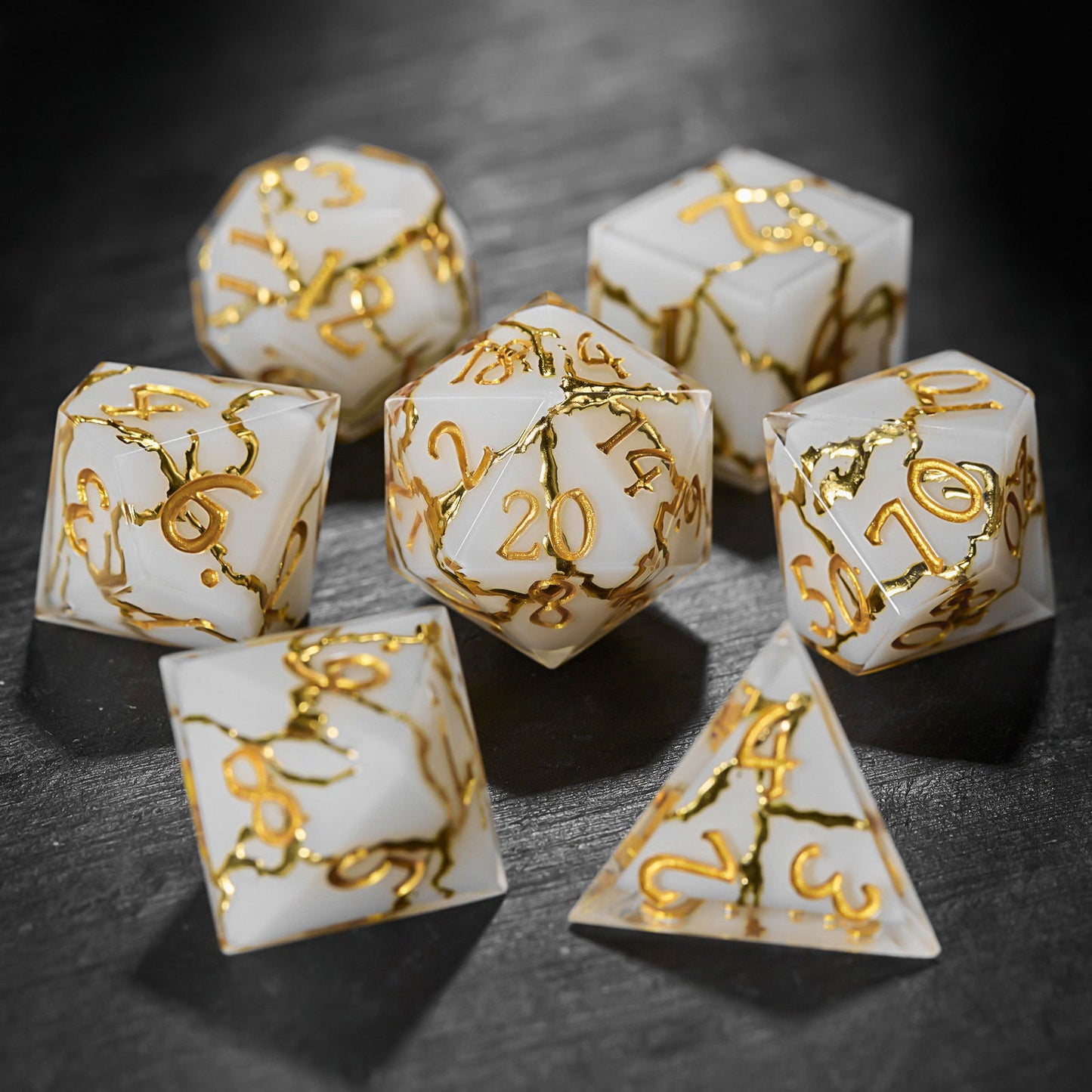 Cracks of Gold Resin DnD D&D Dice Set - CrystalMaggie