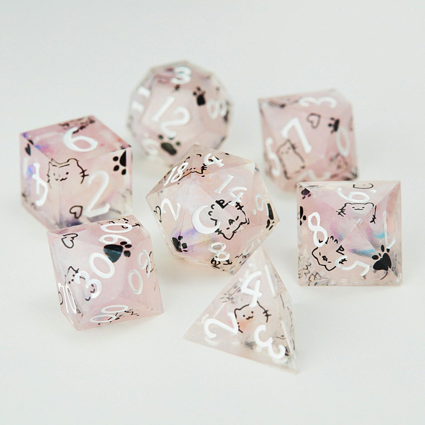 Cute Cat Moon Resin DnD D&D Dice Set - CrystalMaggie