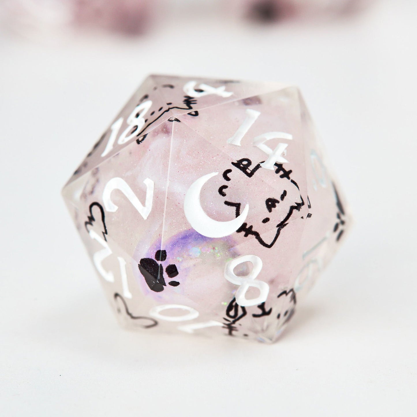 Cute Cat Moon Resin DnD D&D Dice Set - CrystalMaggie