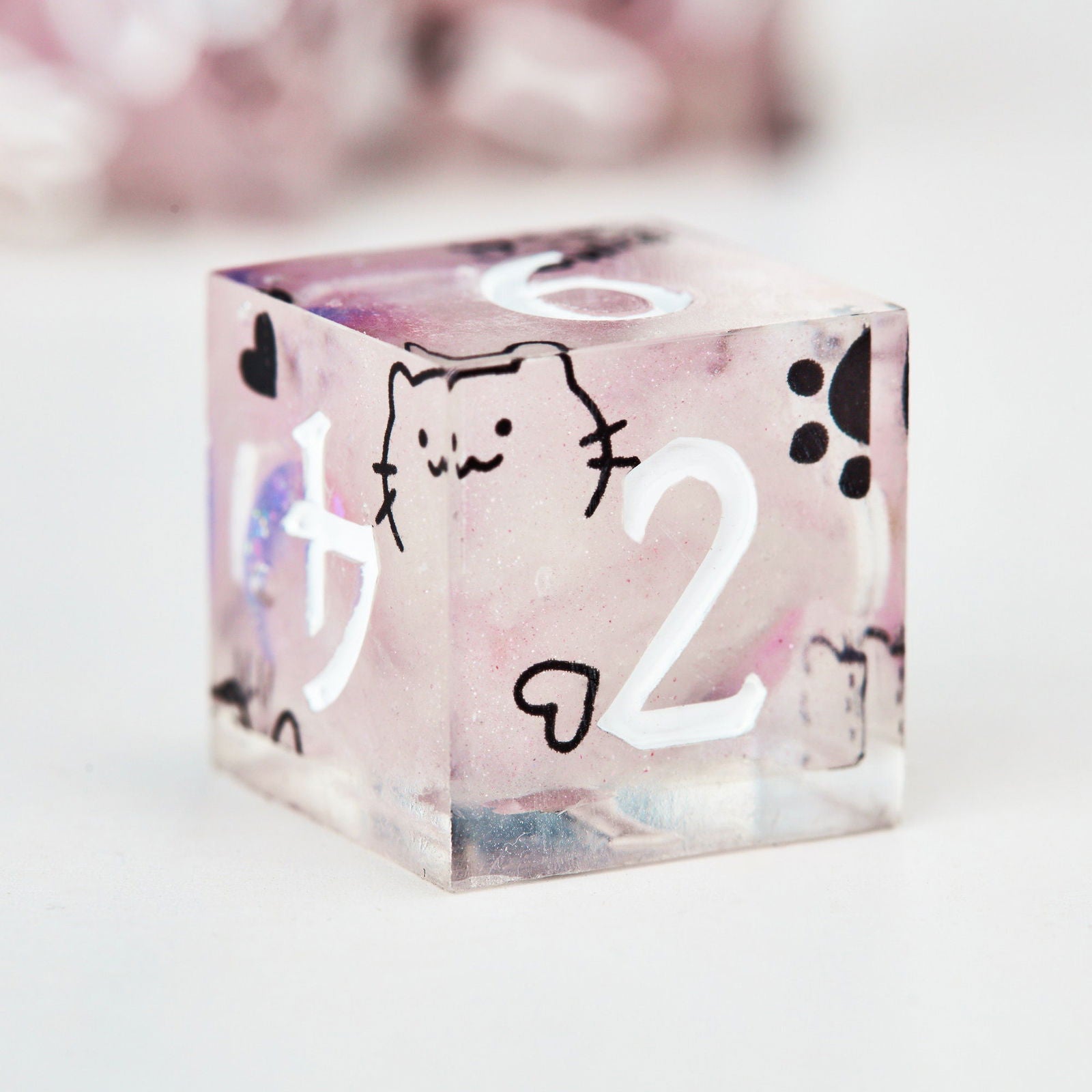 Cute Cat Moon Resin DnD D&D Dice Set - CrystalMaggie