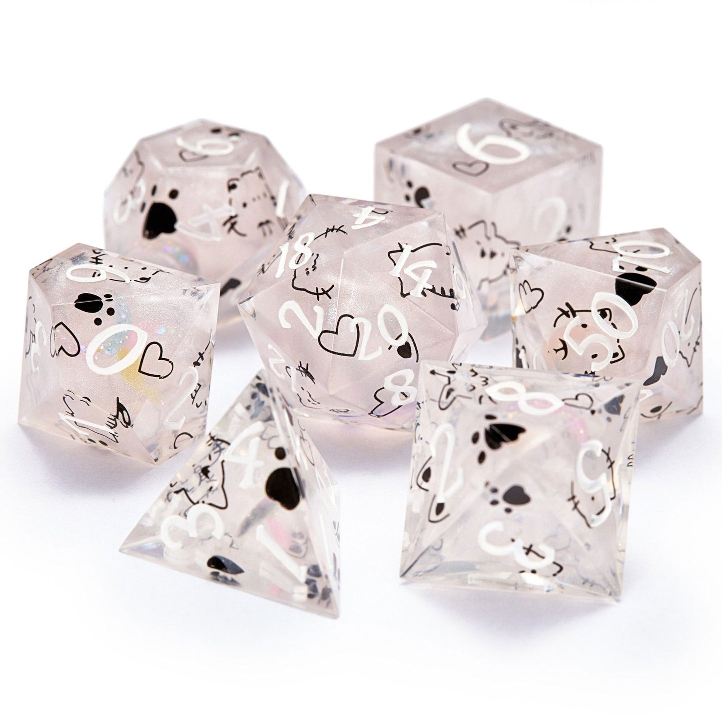 Cute Cat Resin DnD D&D Dice Set - CrystalMaggie