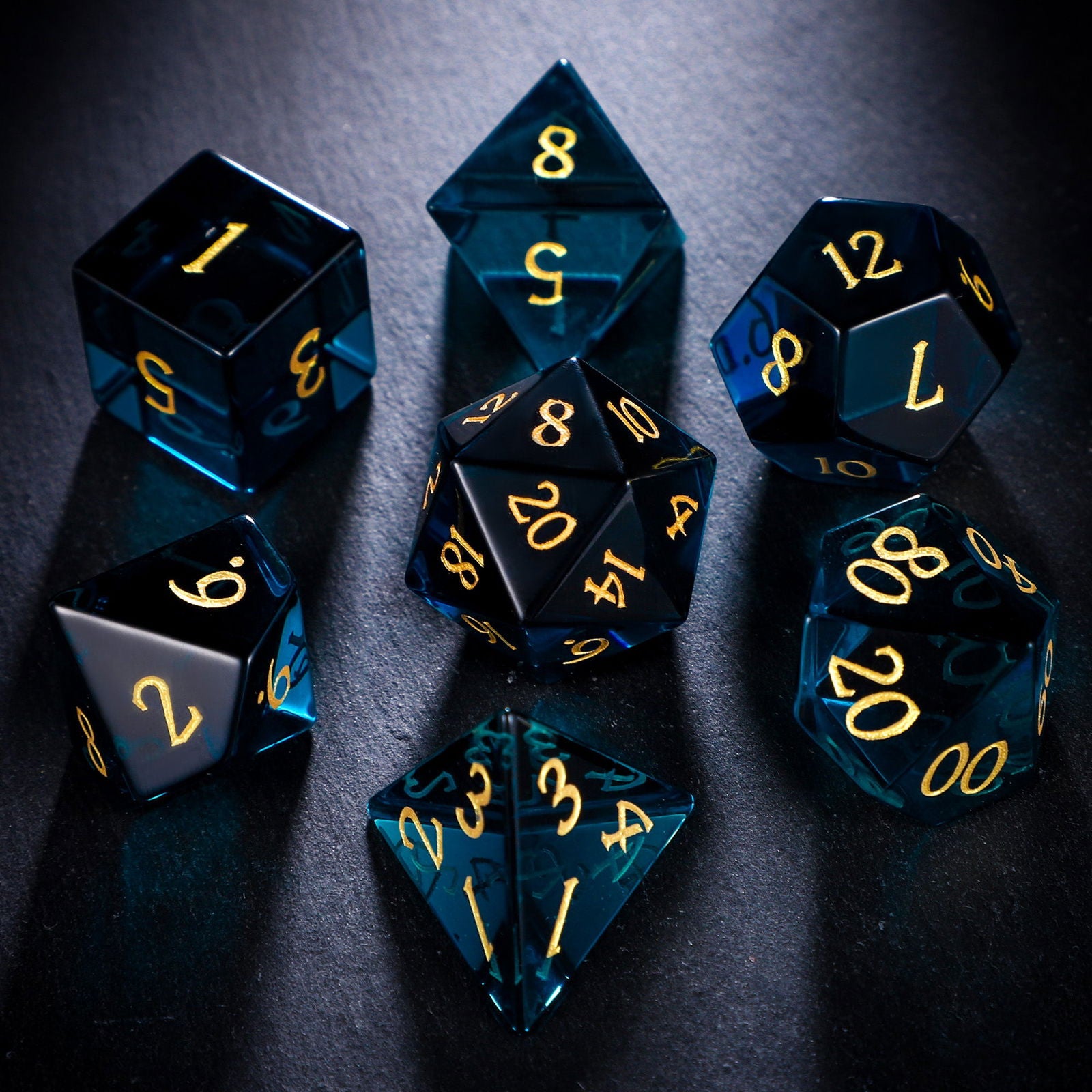 Dark Blue Glass DnD D&D Dice Set - CrystalMaggie