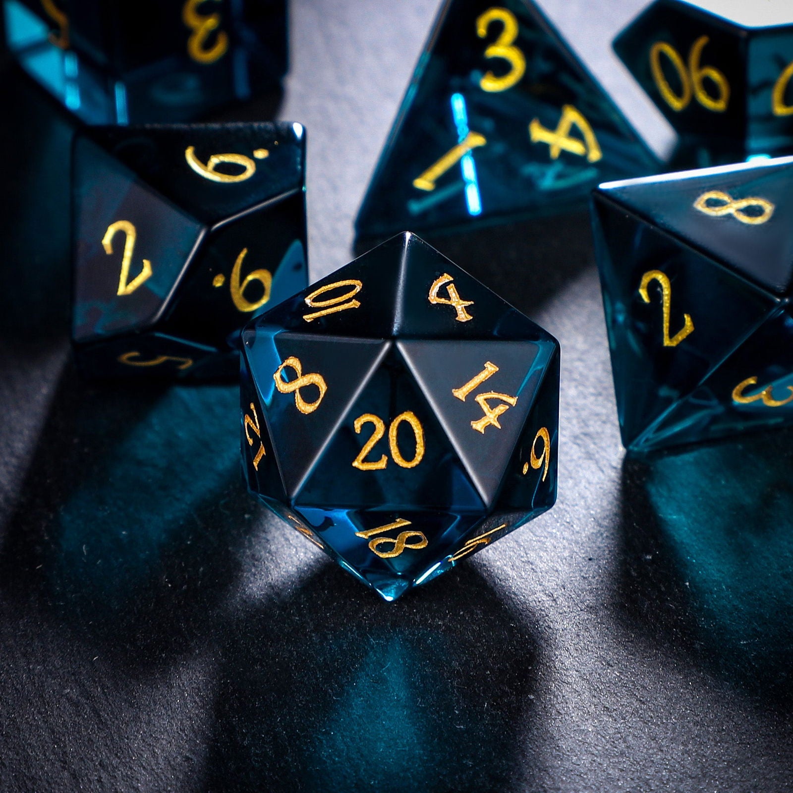 Dark Blue Glass DnD D&D Dice Set - CrystalMaggie