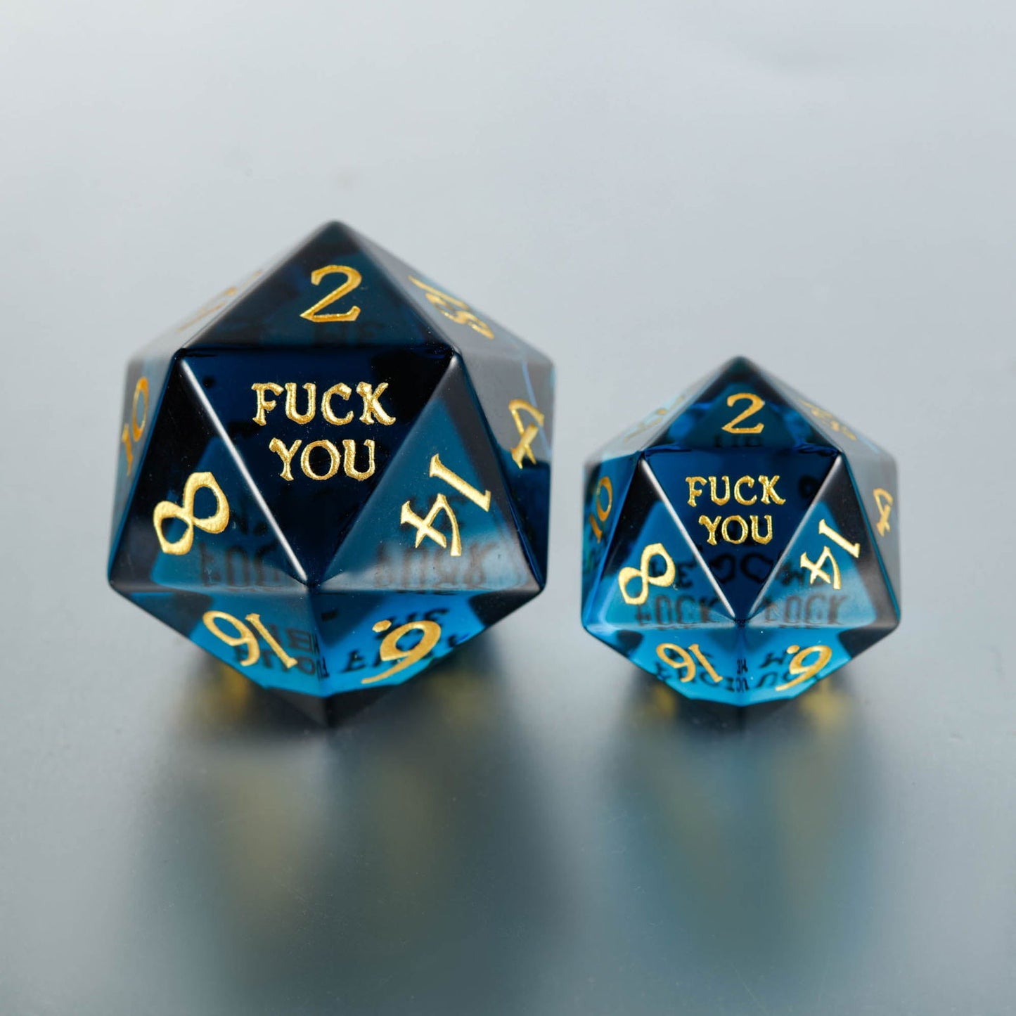 Dark Blue Glass F Word DnD D&D Dice Chonk D20 - CrystalMaggie