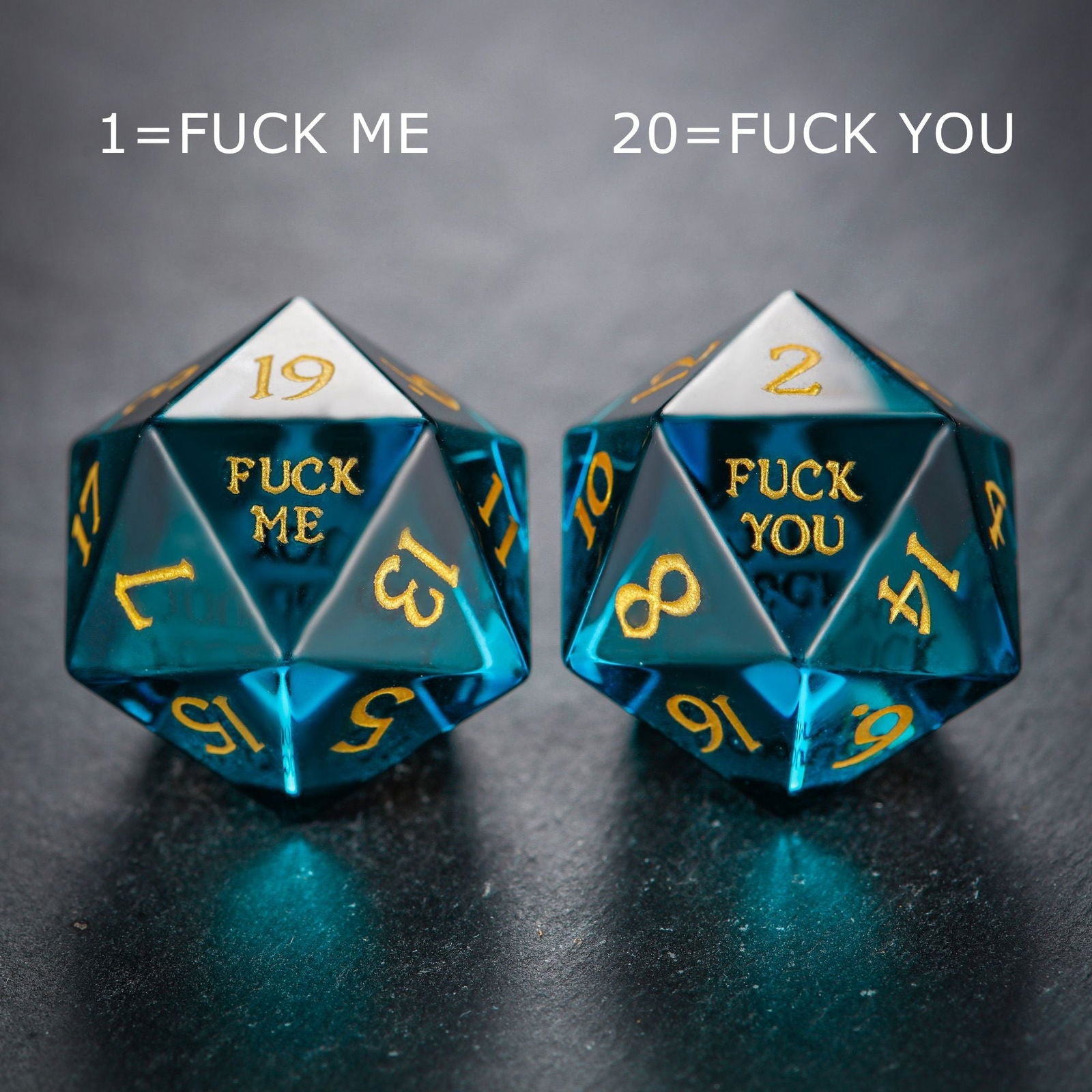 Dark Blue Glass F Word DnD D&D Dice Chonk D20 - CrystalMaggie