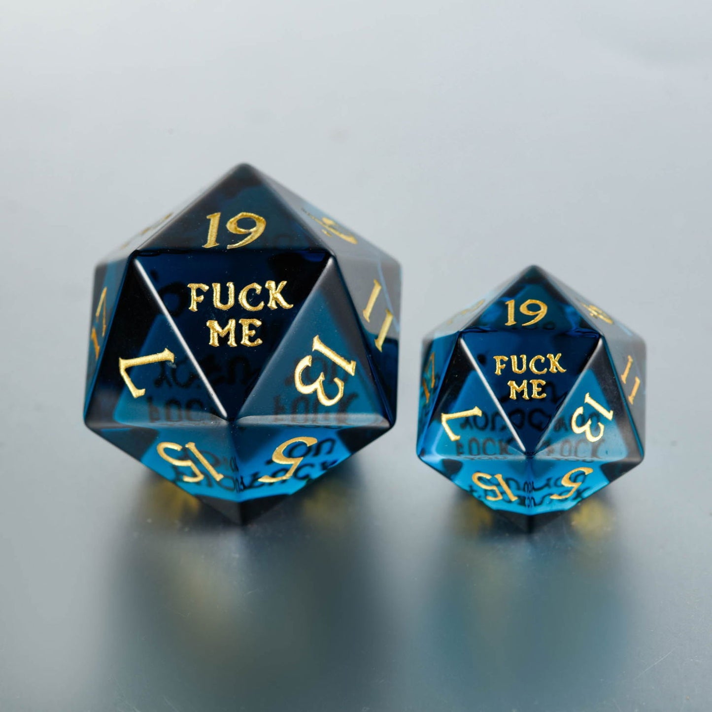 Dark Blue Glass F Word DnD D&D Dice Chonk D20 - CrystalMaggie