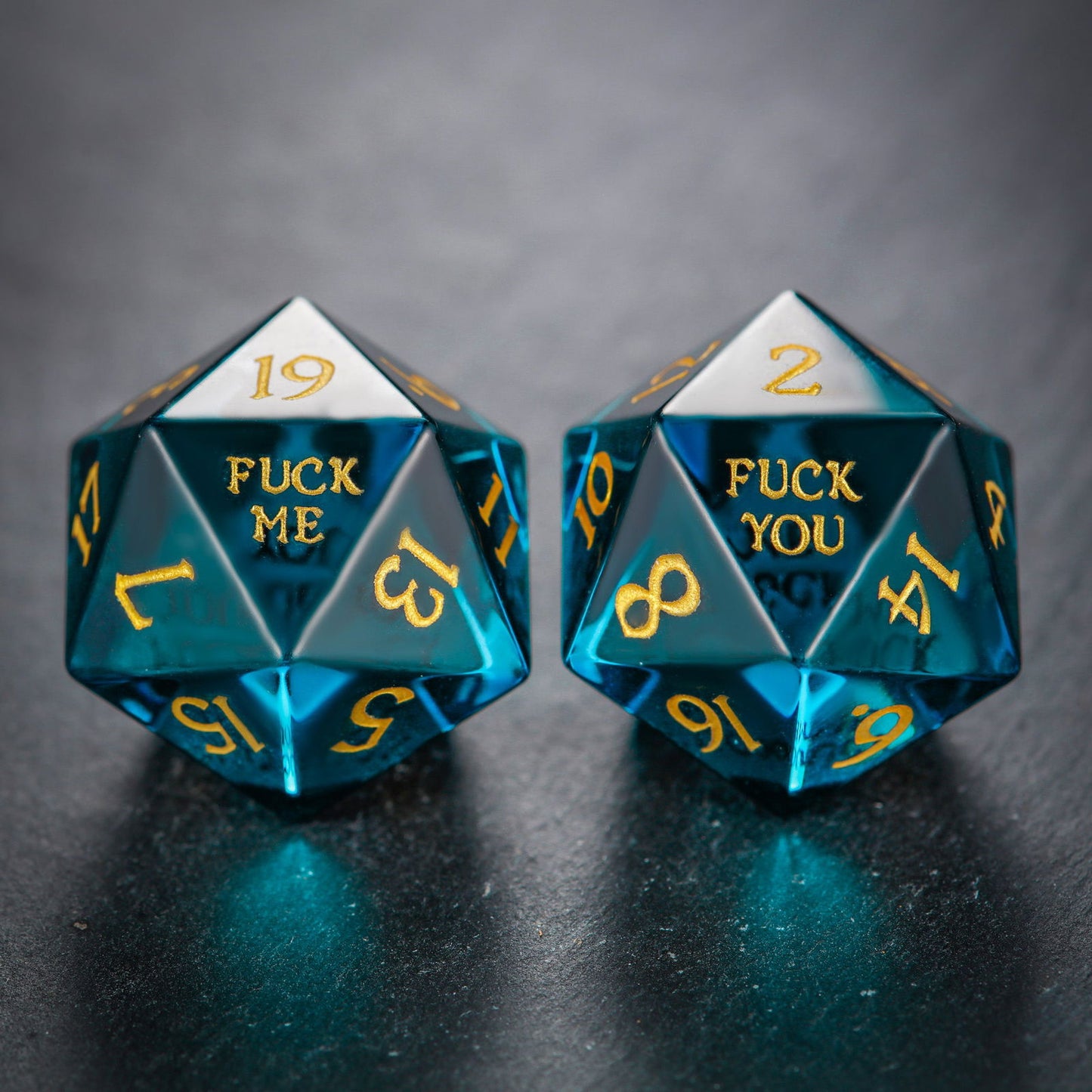 Dark Blue Glass F Word DnD D&D Dice Set - CrystalMaggie