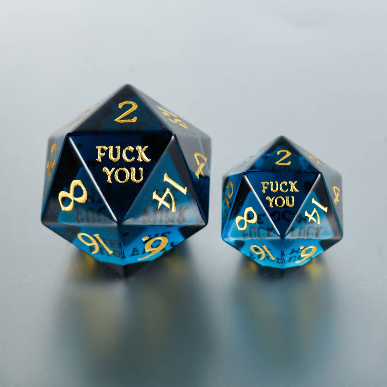 Dark Blue Glass F Word DnD D&D Dice Set - CrystalMaggie