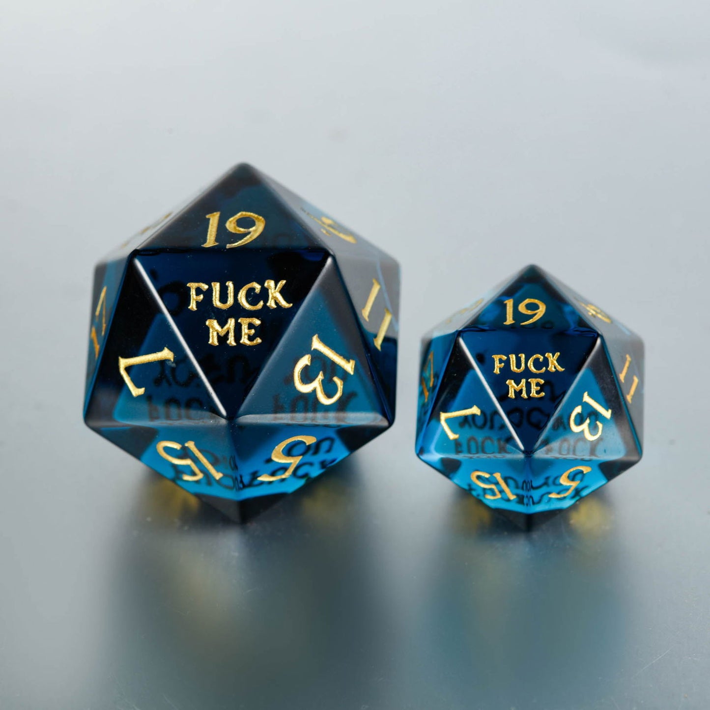 Dark Blue Glass F Word DnD D&D Dice Set - CrystalMaggie