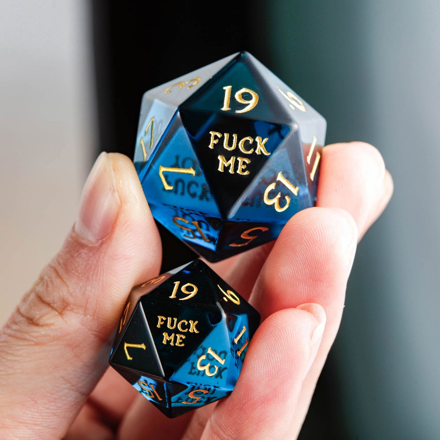 Dark Blue Glass F Word DnD D&D Dice Set - CrystalMaggie