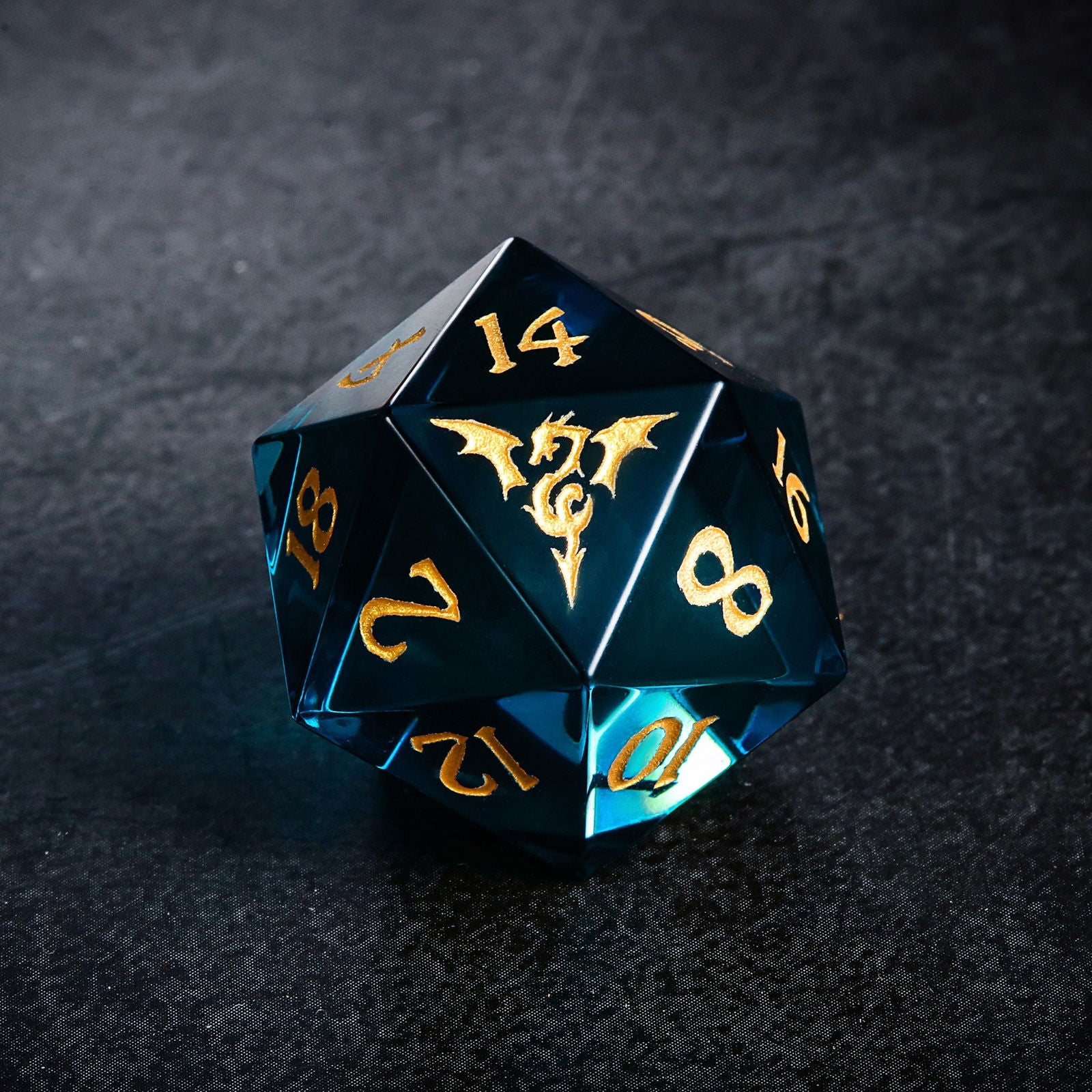 Dark Blue Glass Flying Dragon DnD D&D Dice Set - CrystalMaggie