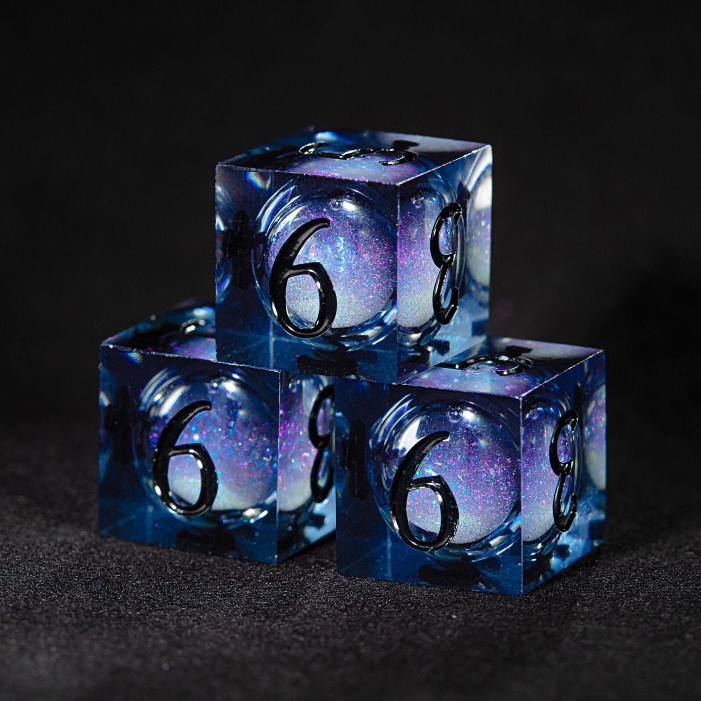 Dark Blue Liquid Core Resin DnD D&D Galaxy Dice D6 - CrystalMaggie