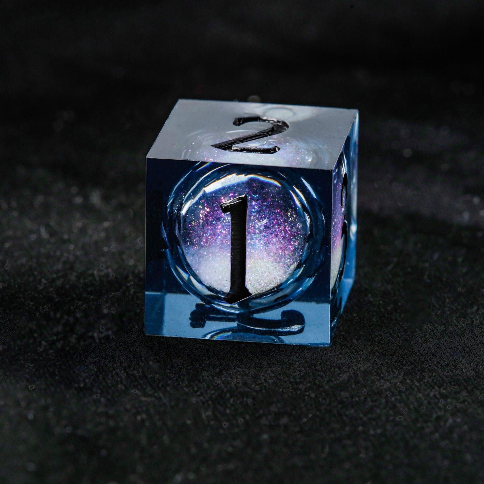 Dark Blue Liquid Core Resin DnD D&D Galaxy Dice D6 - CrystalMaggie