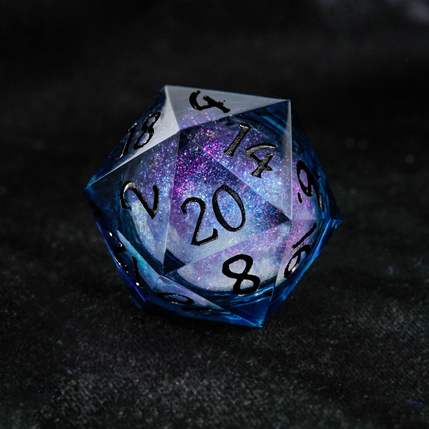 Dark Blue Liquid Core Resin DnD D&D Galaxy Dice D6 - CrystalMaggie