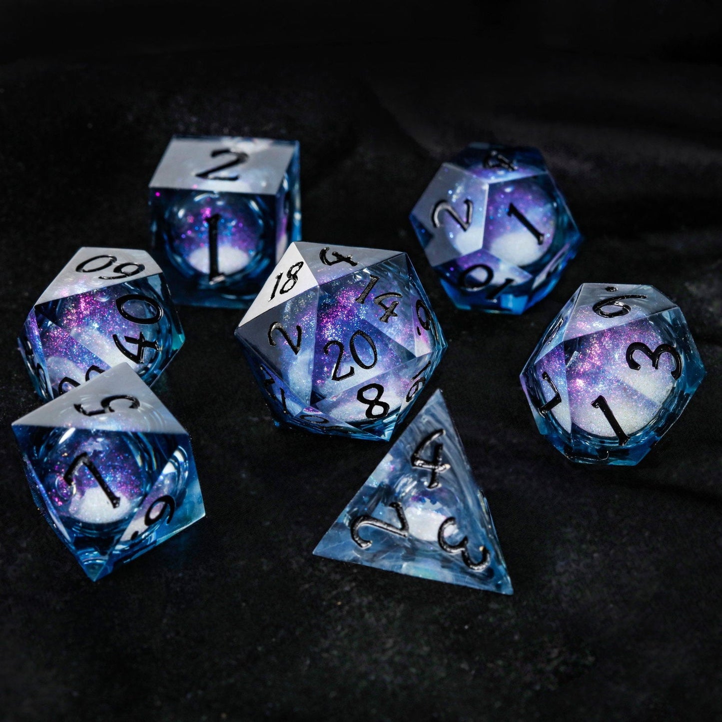 Dark Blue Liquid Core Resin DnD D&D Galaxy Dice D6 - CrystalMaggie