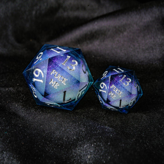 Dark Blue Liquid Core Resin Galaxy Dice F Word DnD D&D Dice Chonk D20 - CrystalMaggie