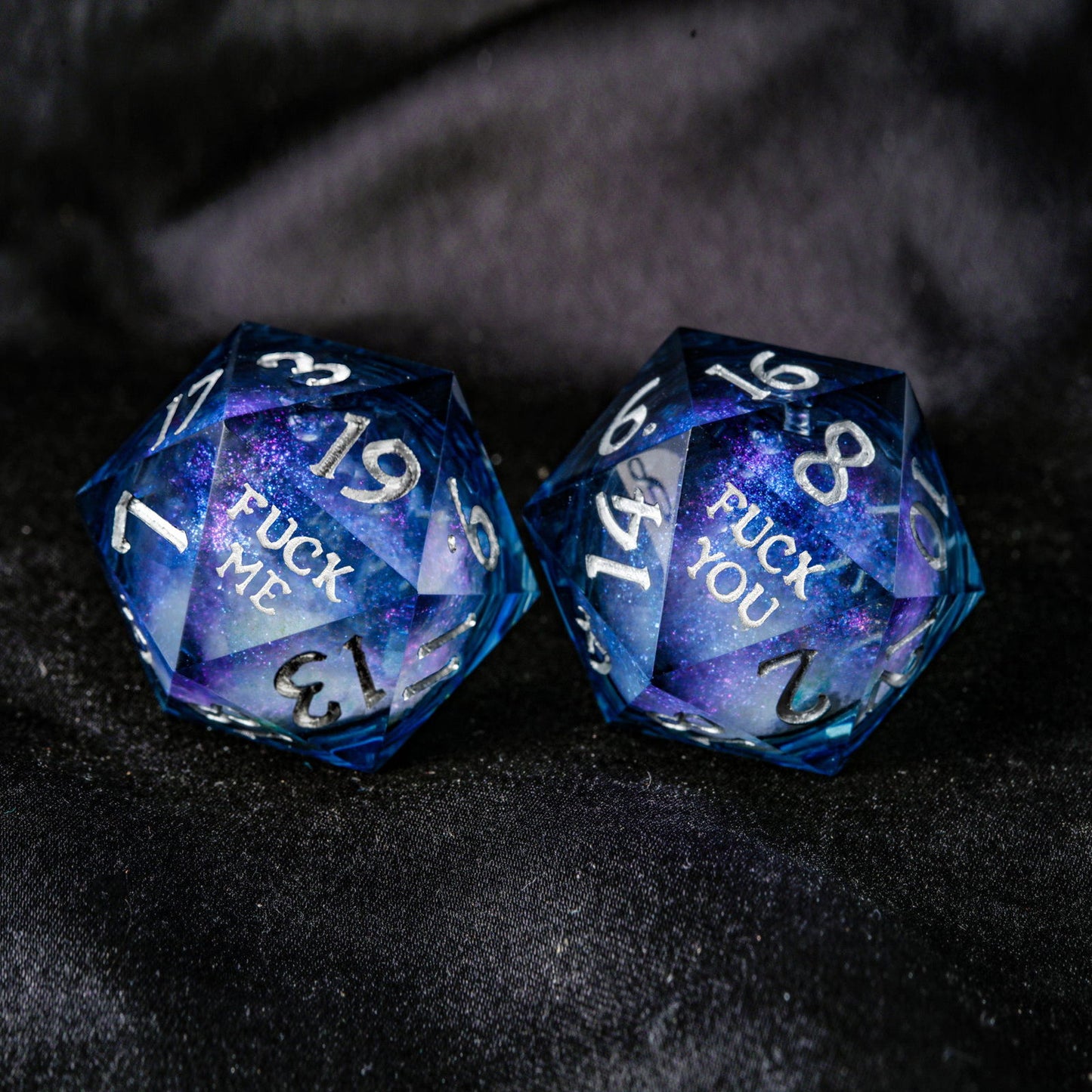 Dark Blue Liquid Core Resin Galaxy Dice F Word DnD D&D Dice Set - CrystalMaggie