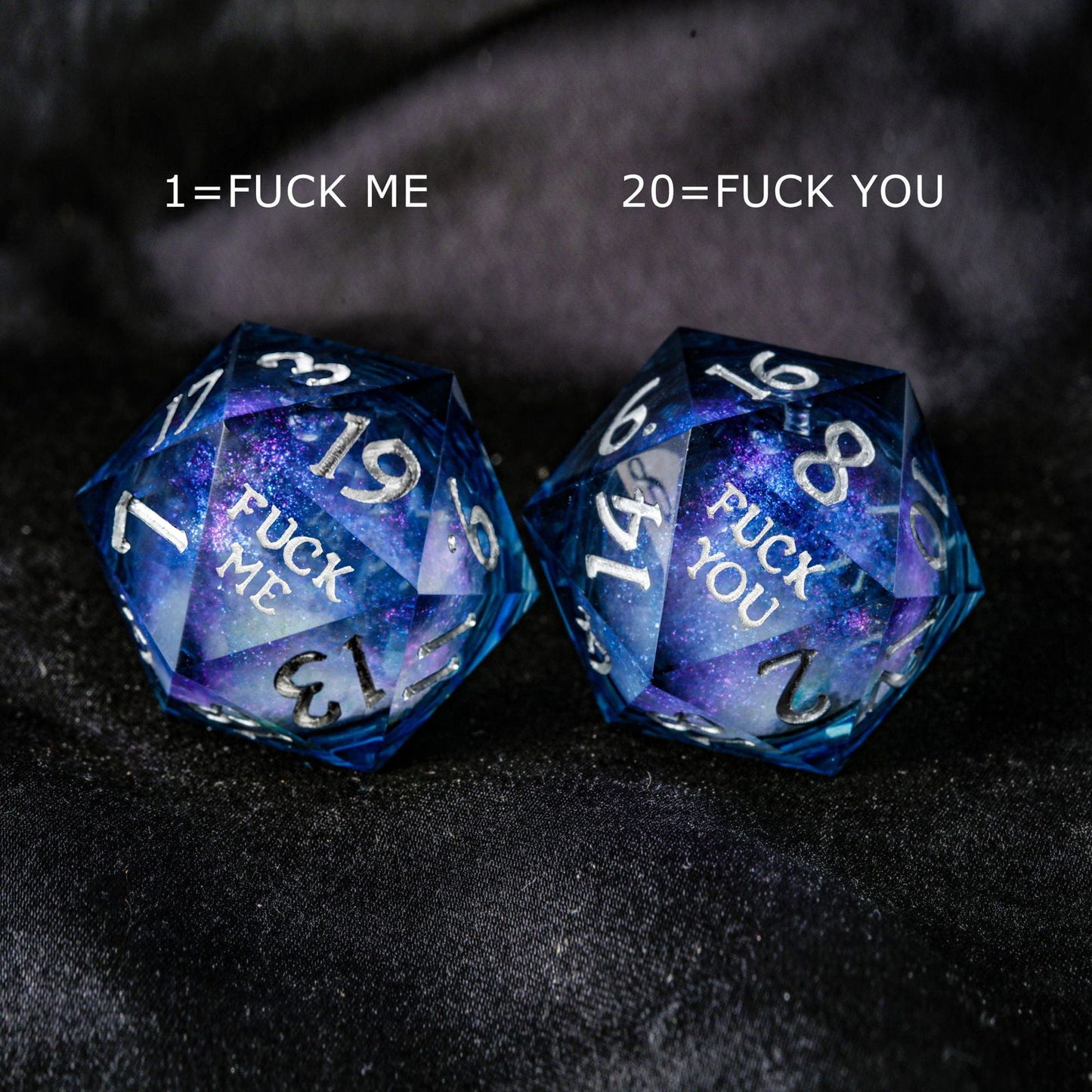 Dark Blue Liquid Core Resin Galaxy Dice F Word DnD D&D Dice Set - CrystalMaggie