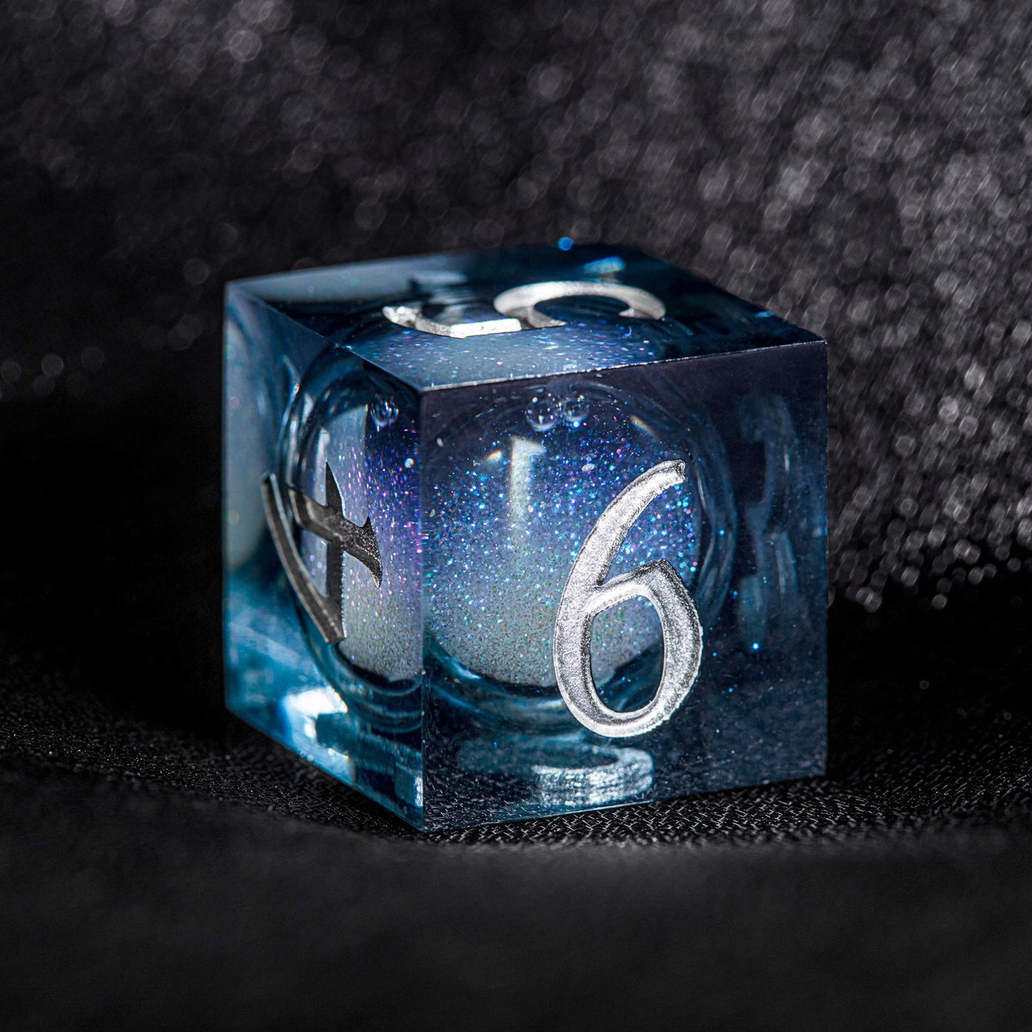 Dark Blue Liquid Core Resin Galaxy Dice F Word DnD D&D Dice Set - CrystalMaggie